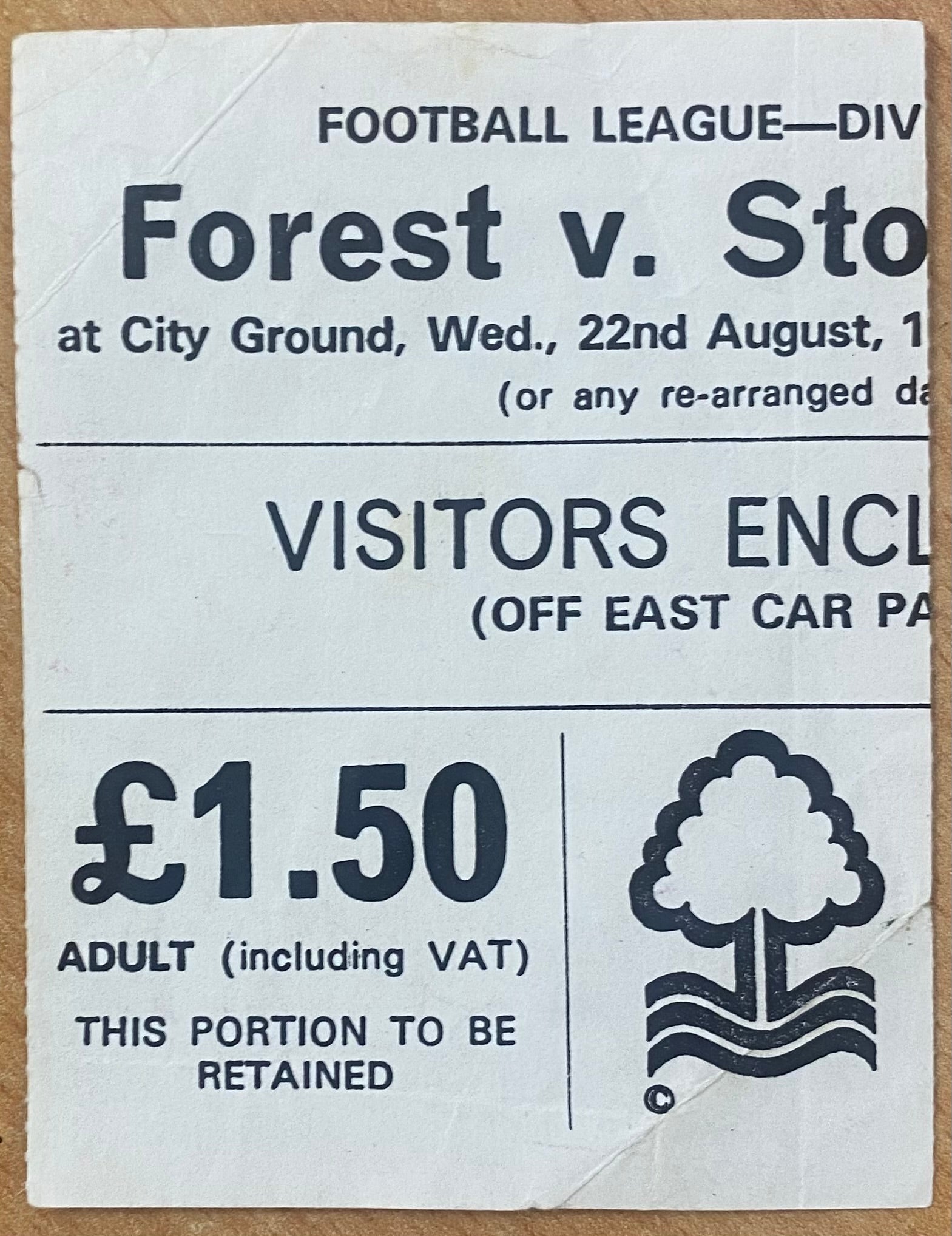 1979/80 ORIGINAL DIVISION 1 TICKET NOTTINGHAM FOREST V STOKE CITY