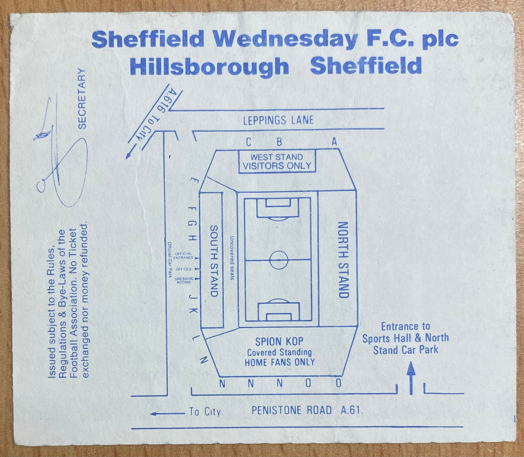 1990/91 ORIGINAL RUMBELOWS CUP SEMI FINAL 2ND LEG TICKET SHEFFIELD WEDNESDAY V CHELSEA