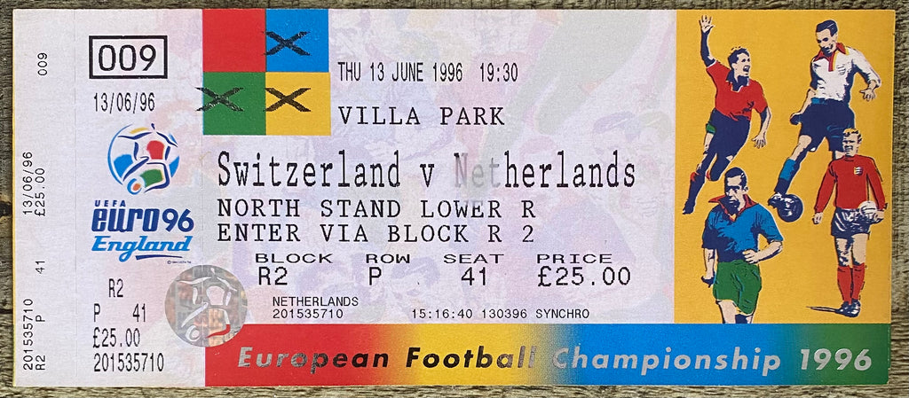1996 ORIGINAL EUROPEAN CHAMPIONSHIPS EURO 96 UNUSED TICKET NETHERLANDS V SWITZERLAND @ VILLA PARK