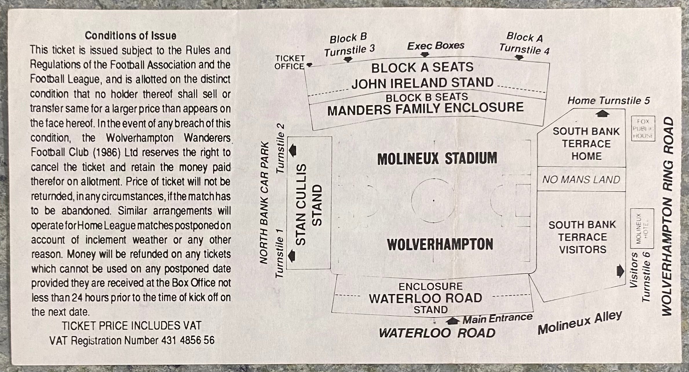 1992/93 ORIGINAL DIVISION 1 TICKET WOLVERHAMPTON WANDERERS V LUTON TOWN