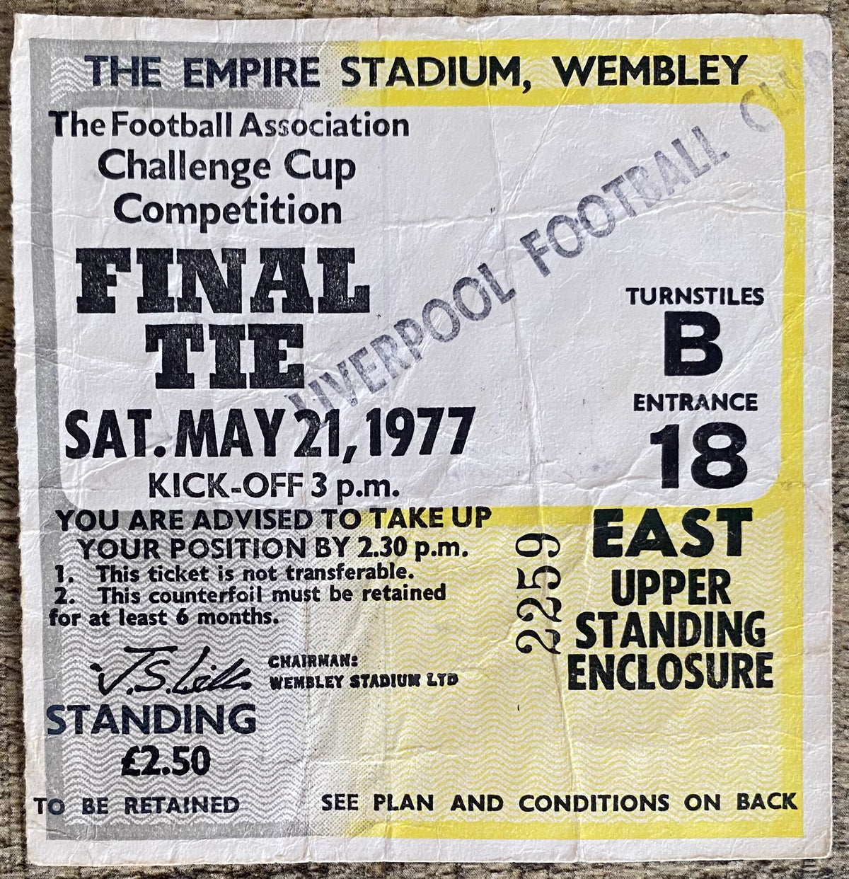 1977 ORIGINAL FA CUP FINAL TICKET LIVERPOOL V MANCHESTER UNITED