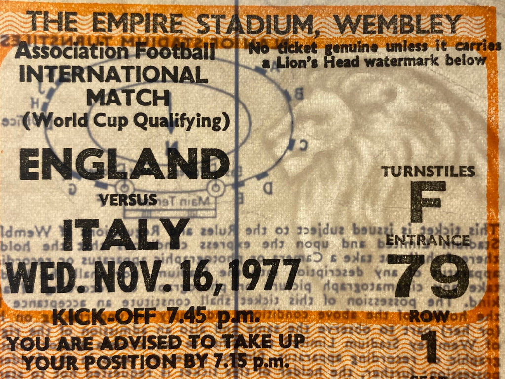 1977 ORIGINAL WORLD CUP QUALIFYING TICKET ENGLAND V ITALY