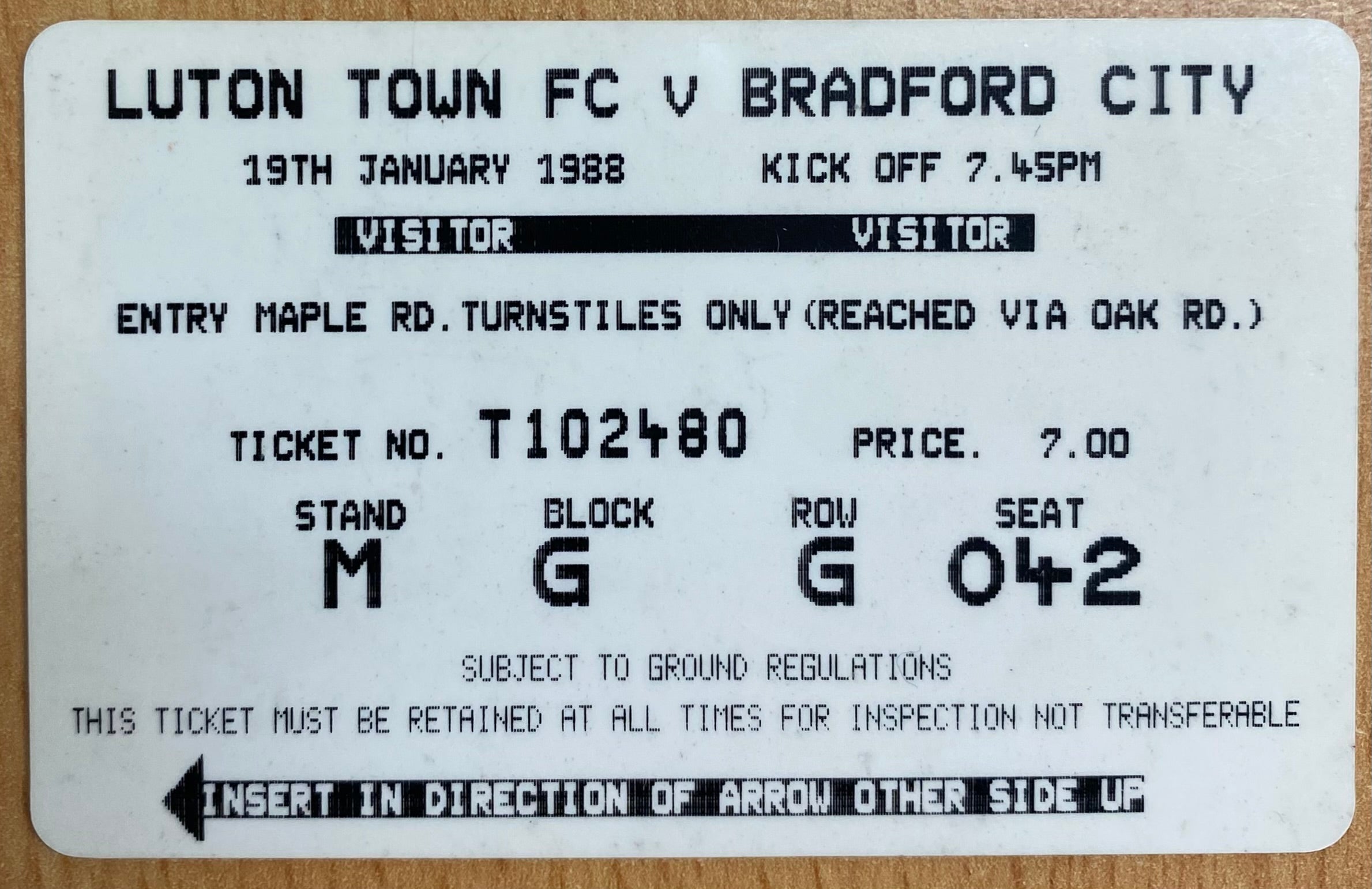 1987/88 ORIGINAL LITTLEWOODS CUP 5TH ROUND TICKET LUTON TOWN V BRADFORD CITY