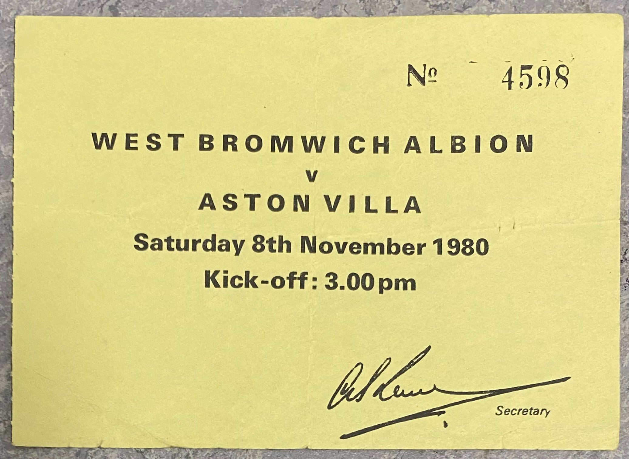 1980/81 ORIGINAL DIVISION 1 TICKET WEST BROMWICH ALBION V ASTON VILLA