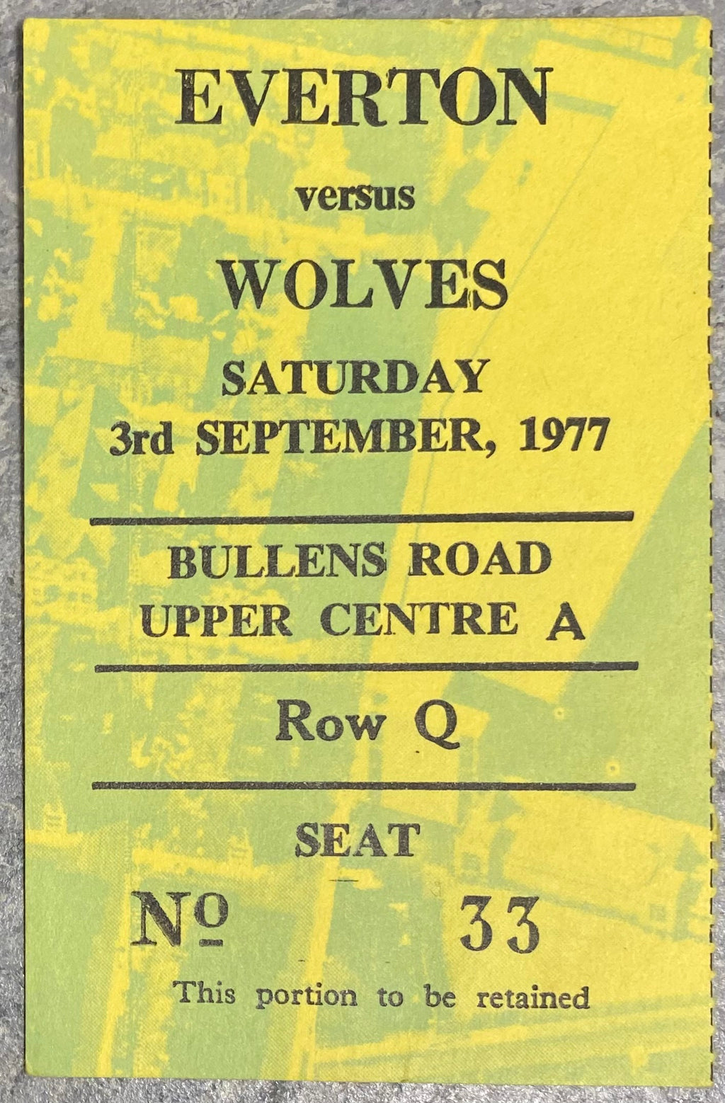 1977/78 ORIGINAL DIVISION ONE TICKET EVERTON V WOLVERHAMPTON WANDERERS