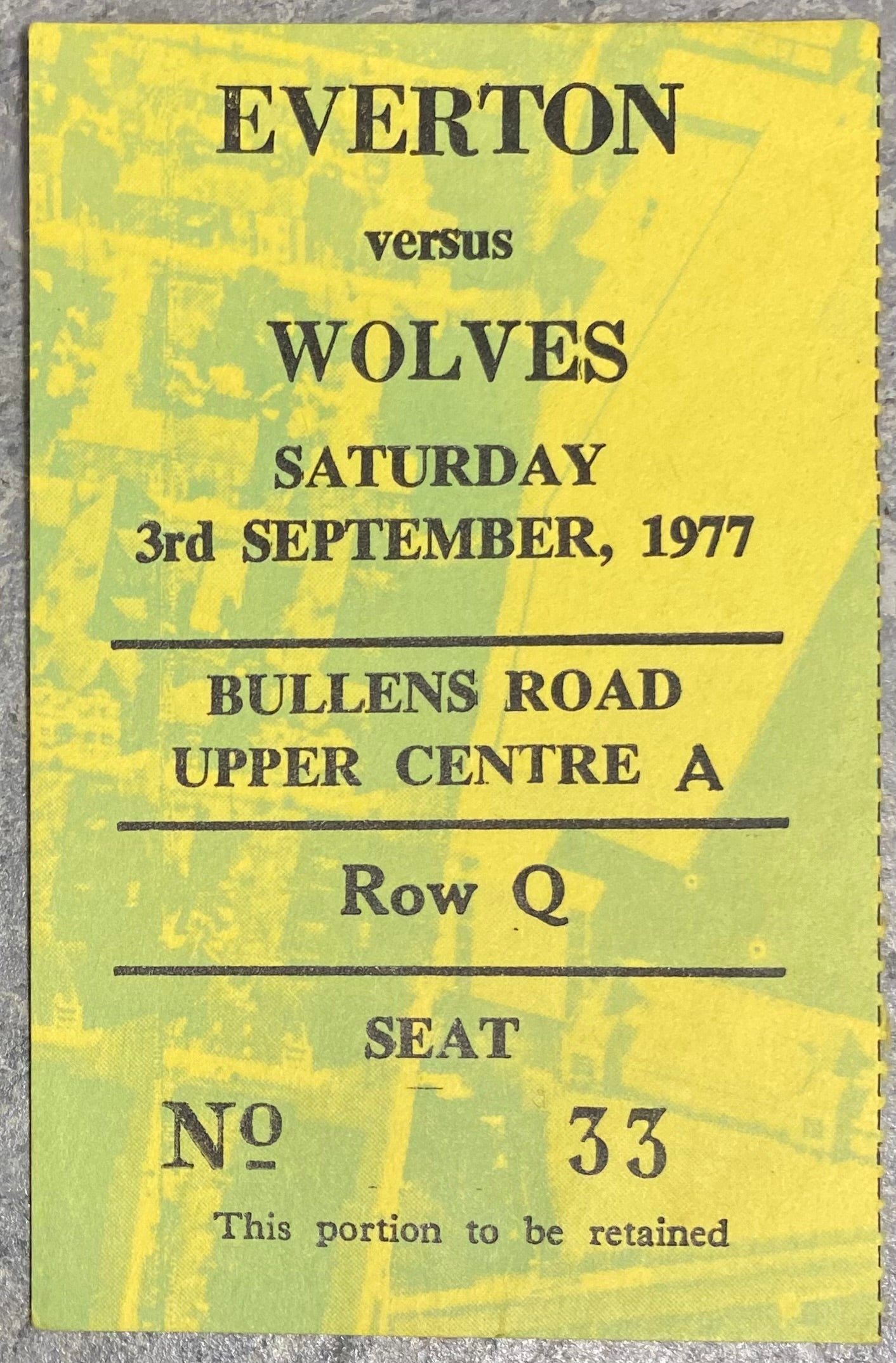 1977/78 ORIGINAL DIVISION ONE TICKET EVERTON V WOLVERHAMPTON WANDERERS