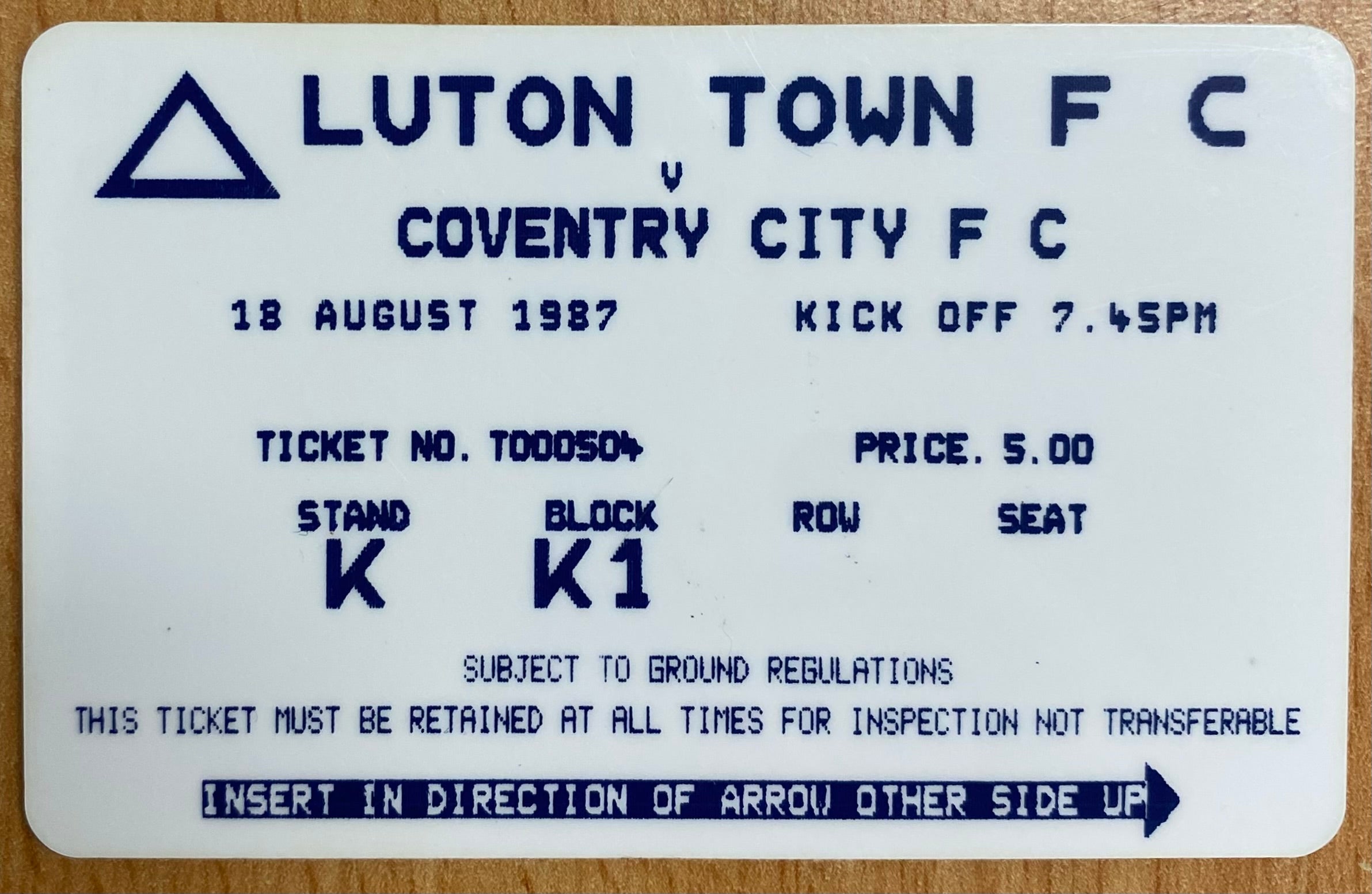 1987/88 ORIGINAL DIVISION 1 TICKET LUTON TOWN V COVENTRY CITY