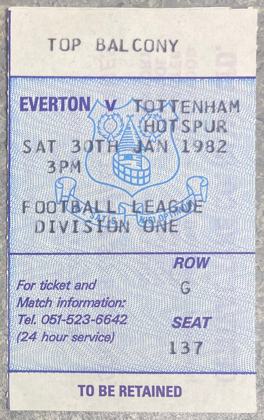 1981/82 ORIGINAL DIVISION ONE TICKET EVERTON V TOTTENHAM HOTSPUR