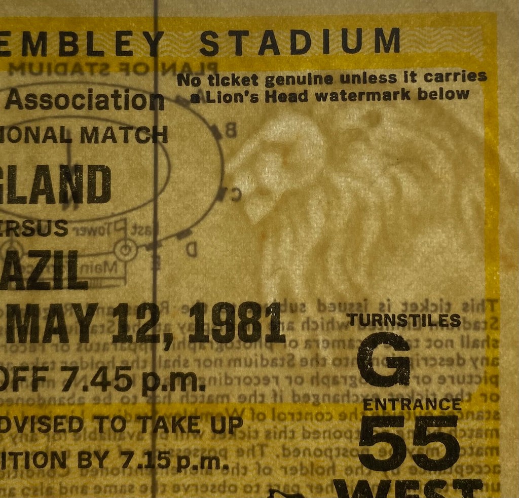 1981 ORIGINAL INTERNATIONAL TICKET ENGLAND V BRAZIL