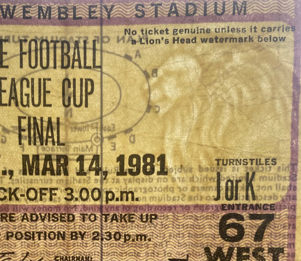 1981 ORIGINAL LEAGUE CUP FINAL TICKET LIVERPOOL V WEST HAM UNITED