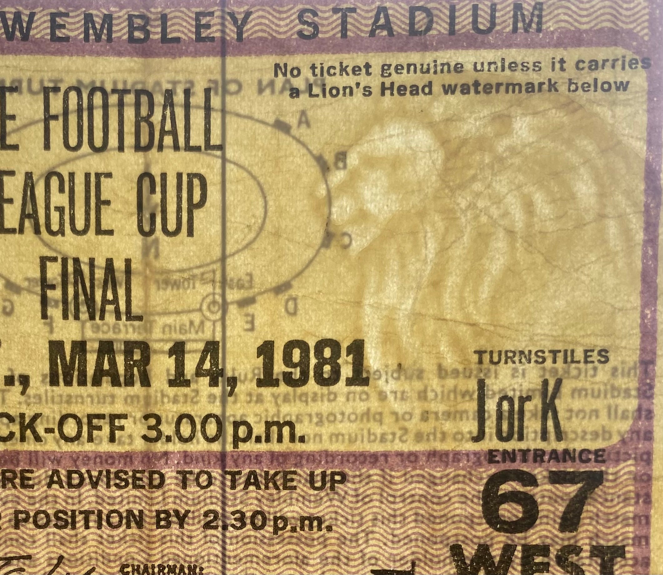 1981 ORIGINAL LEAGUE CUP FINAL TICKET LIVERPOOL V WEST HAM UNITED