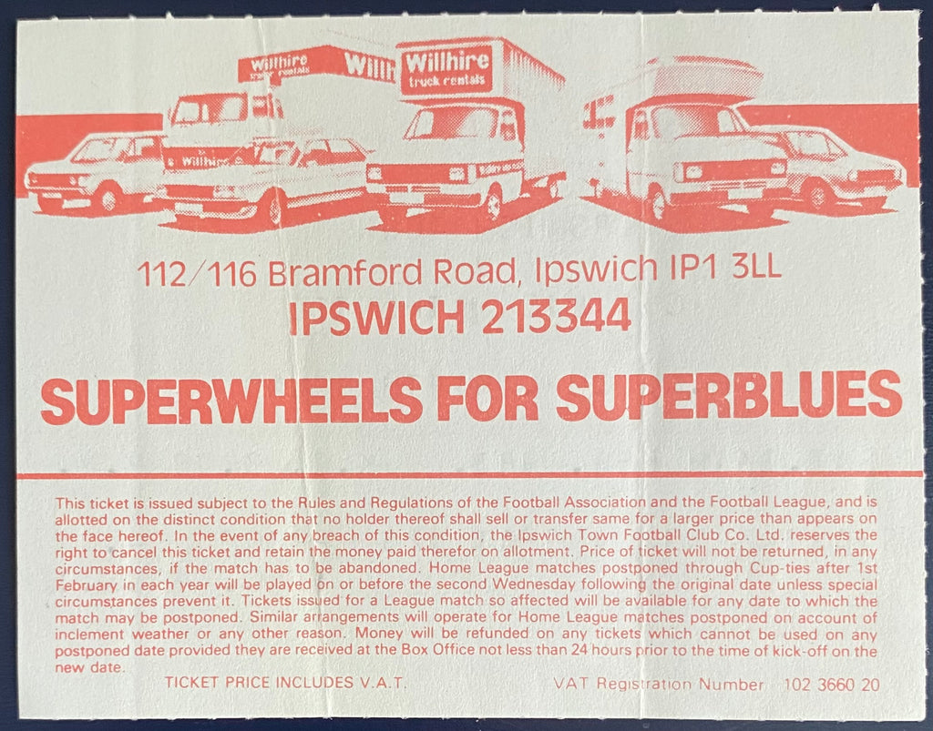 1980/81 ORIGINAL FA CUP 5TH ROUND TICKET IPSWICH TOWN V CHARLTON ATHLETIC