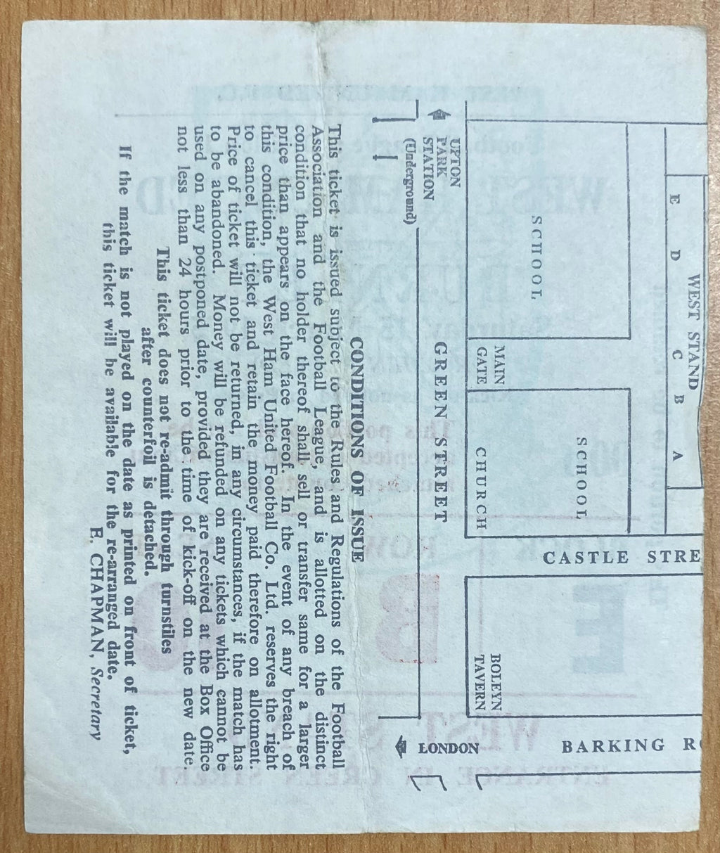 1974/75 ORIGINAL DIVISION ONE TICKET WEST HAM UNITED V BURNLEY