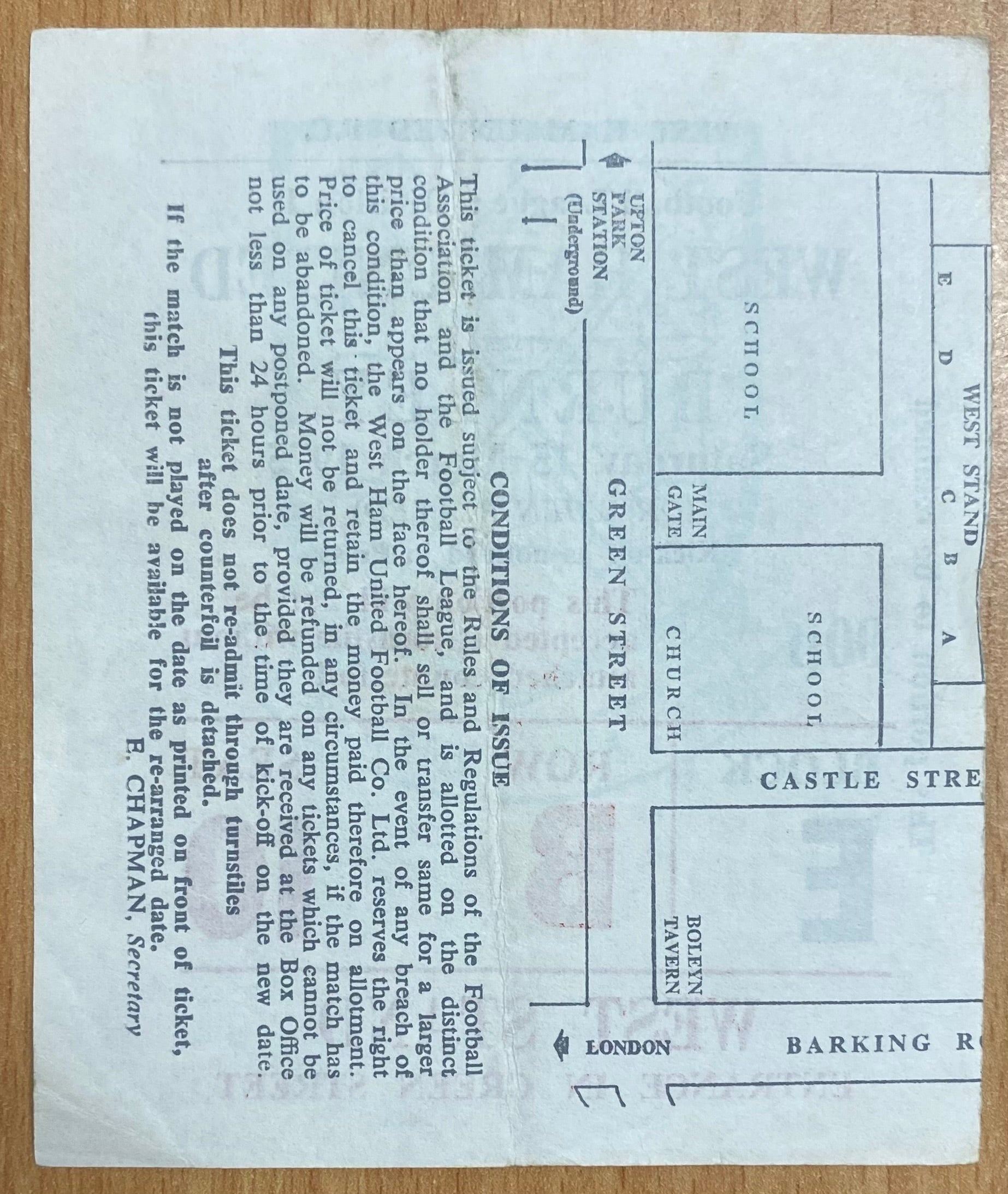 1974/75 ORIGINAL DIVISION ONE TICKET WEST HAM UNITED V BURNLEY