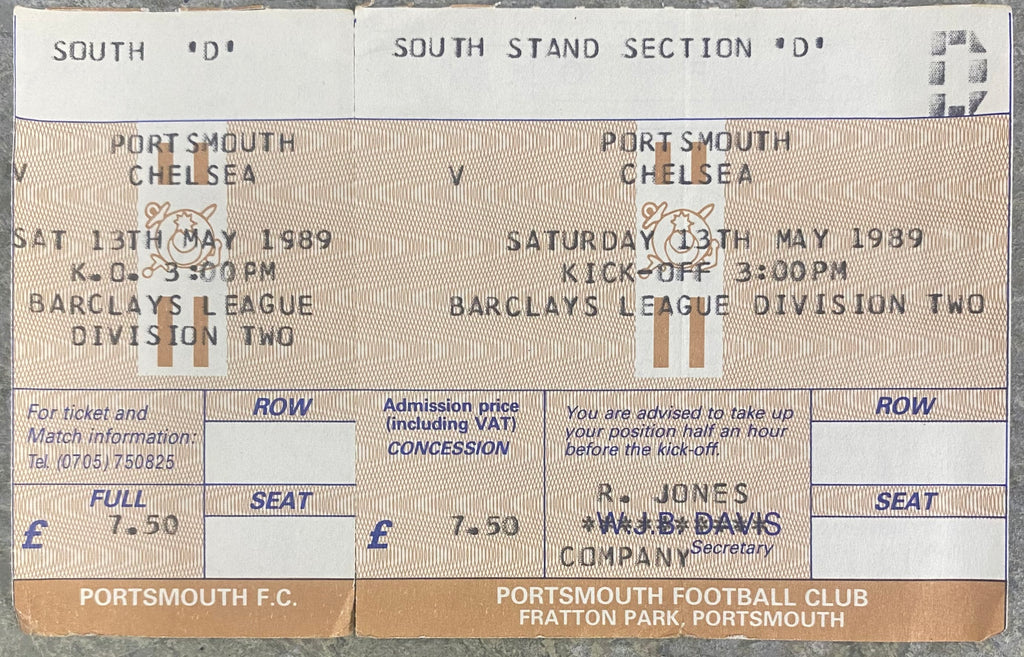 1988/89 ORIGINAL DIVISION 2 UNUSED TICKET PORTSMOUTH V CHELSEA