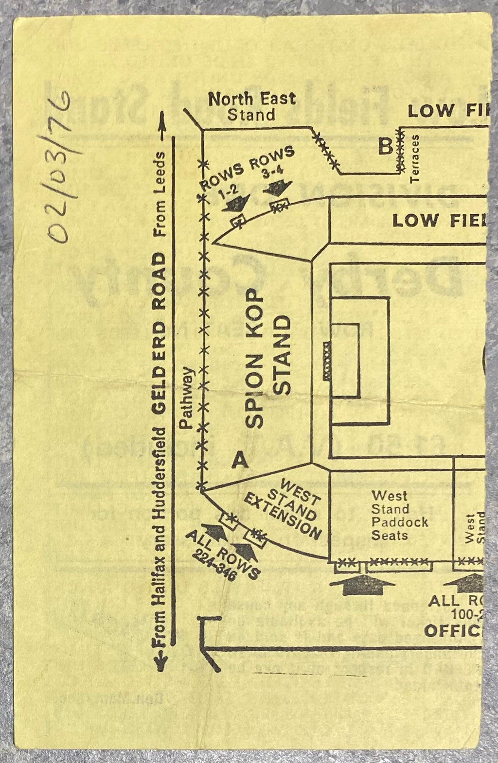 1975/76 ORIGINAL DIVISION ONE TICKET LEEDS UNITED V DERBY COUNTY