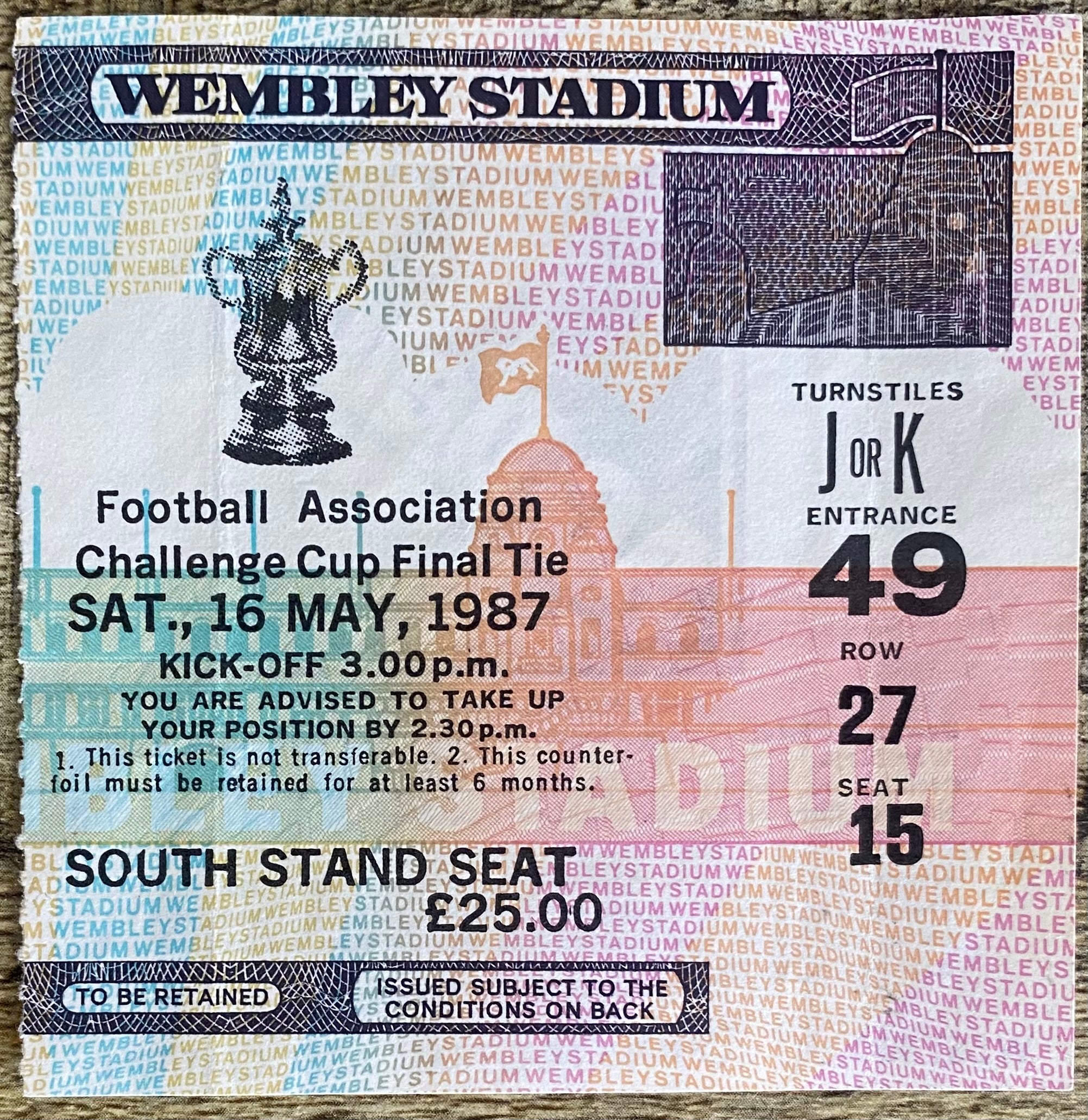 1987 ORIGINAL FA CUP FINAL TICKET COVENTRY CITY V TOTTENHAM HOTSPUR