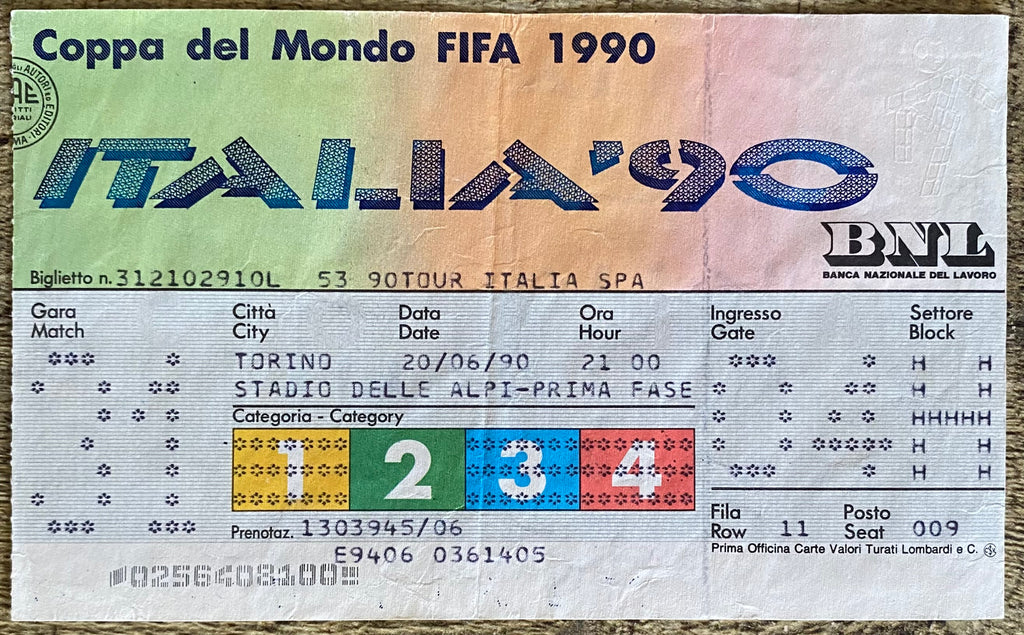 1990 ORIGINAL WORLD CUP 1ST ROUND TICKET SCOTLAND V BRAZIL @ TURIN