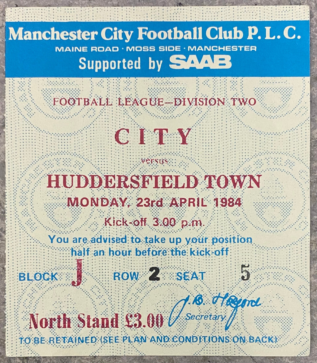 1983/84 ORIGINAL DIVISION 2 TICKET MANCHESTER CITY V HUDDERSFIELD TOWN