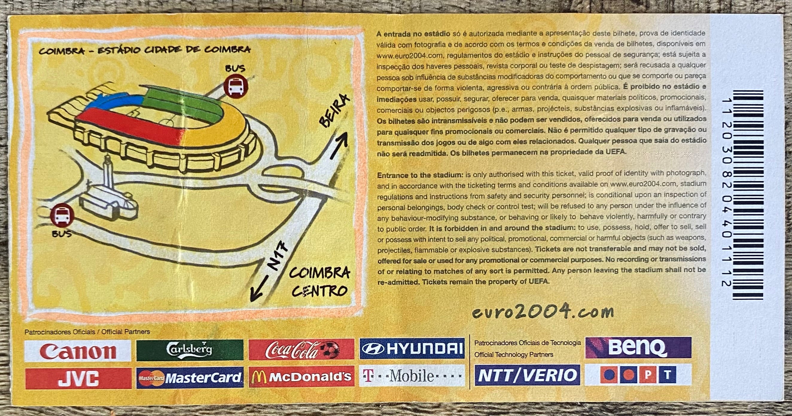 2004 ORIGINAL EUROPEAN CHAMPIONSHIPS TICKET ENGLAND V SWITZERLAND and @ COIMBRA