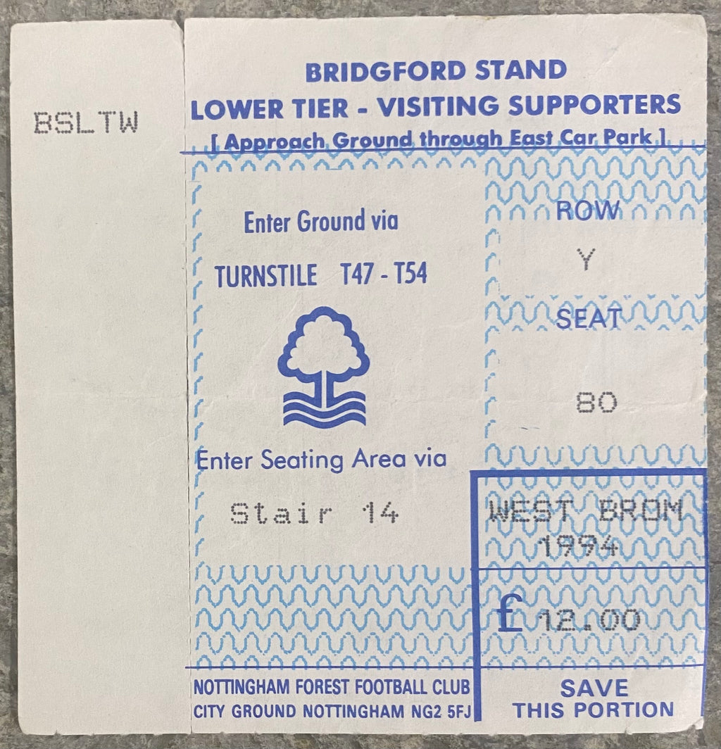1993/94 ORIGINAL DIVISION 1 TICKET NOTTINGHAM FOREST V WEST BROMWICH ALBION