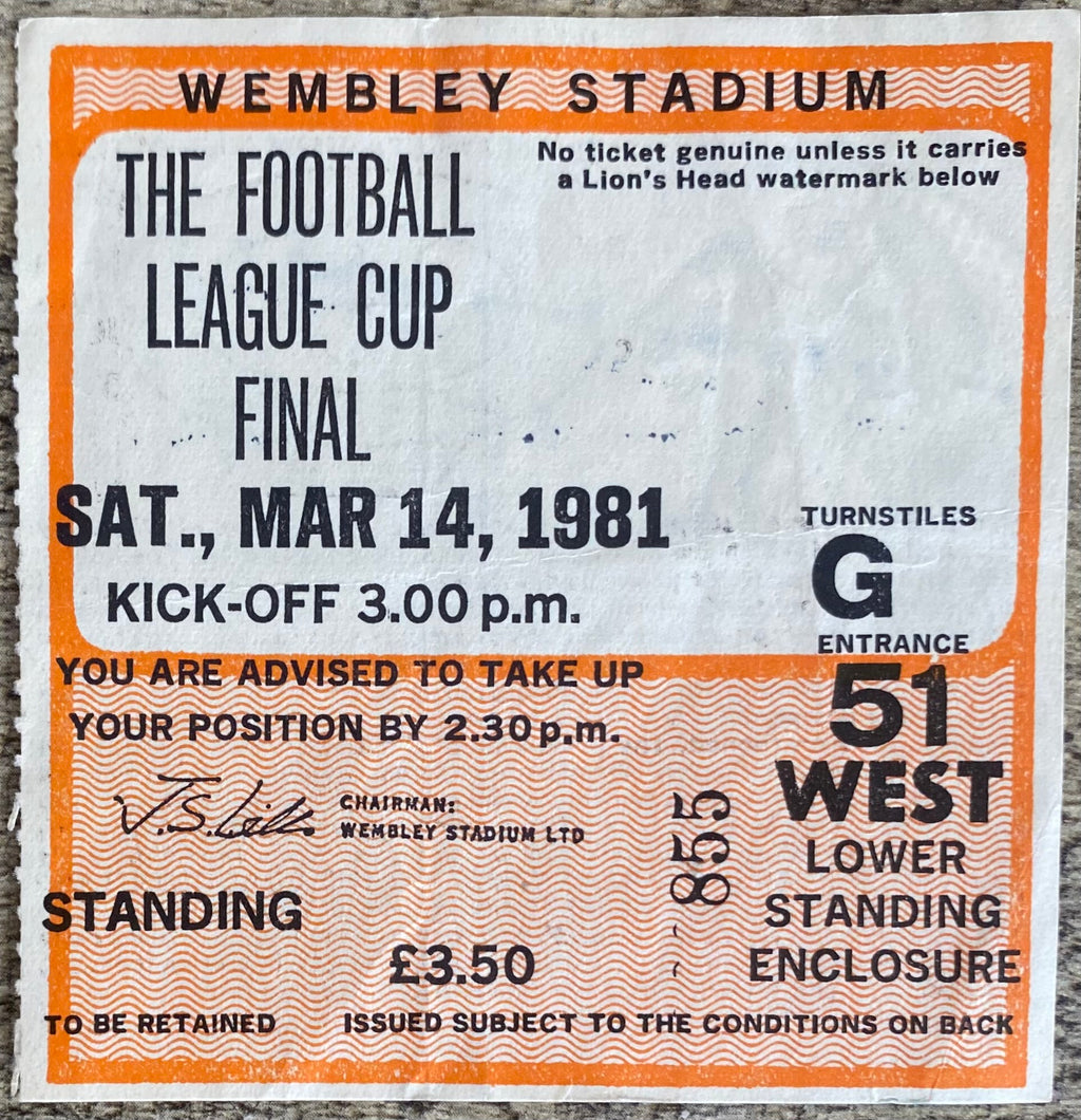 1981 ORIGINAL LEAGUE CUP FINAL TICKET LIVERPOOL V WEST HAM UNITED