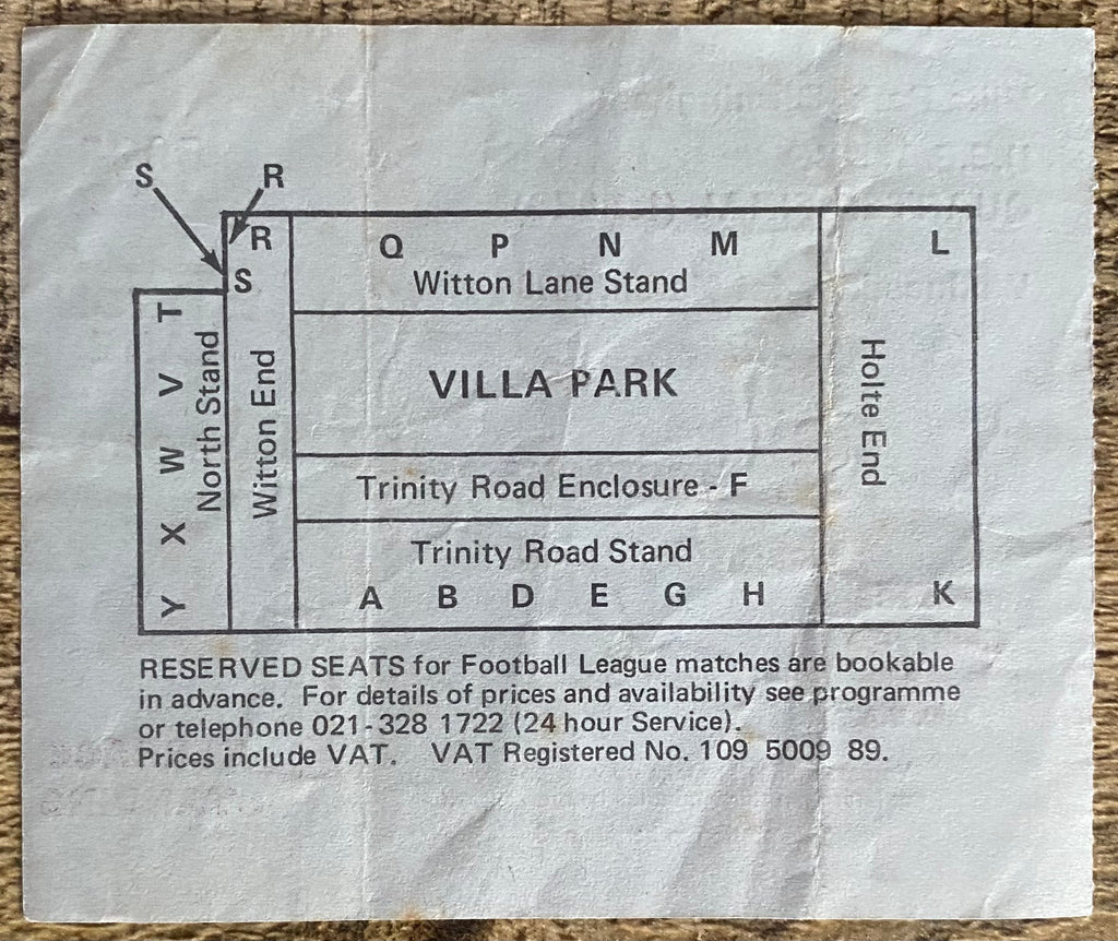 1977/78 ORIGINAL UEFA CUP 4TH ROUND 1ST LEG TICKET ASTON VILLA V BARCELONA