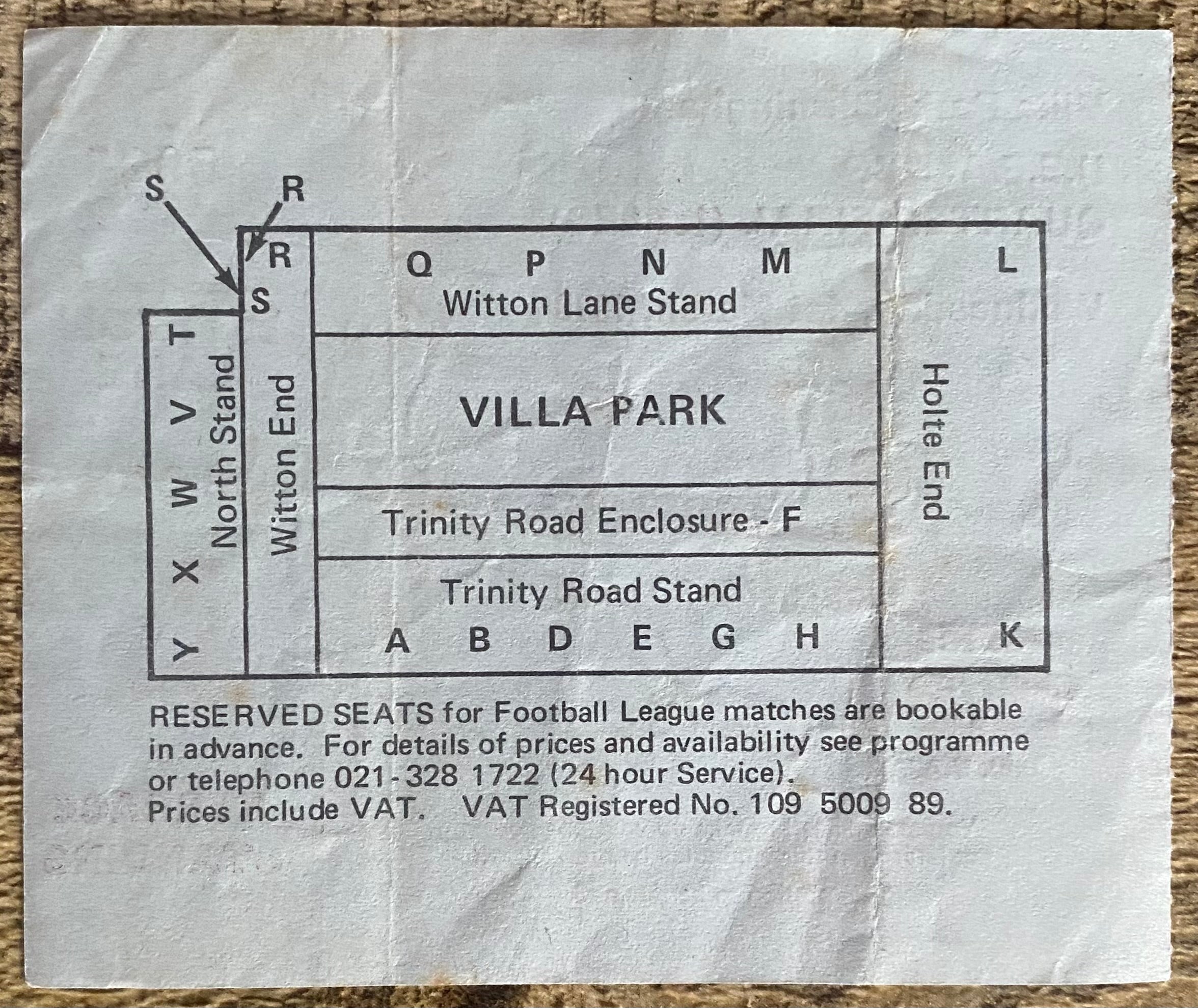 1977/78 ORIGINAL UEFA CUP 4TH ROUND 1ST LEG TICKET ASTON VILLA V BARCELONA