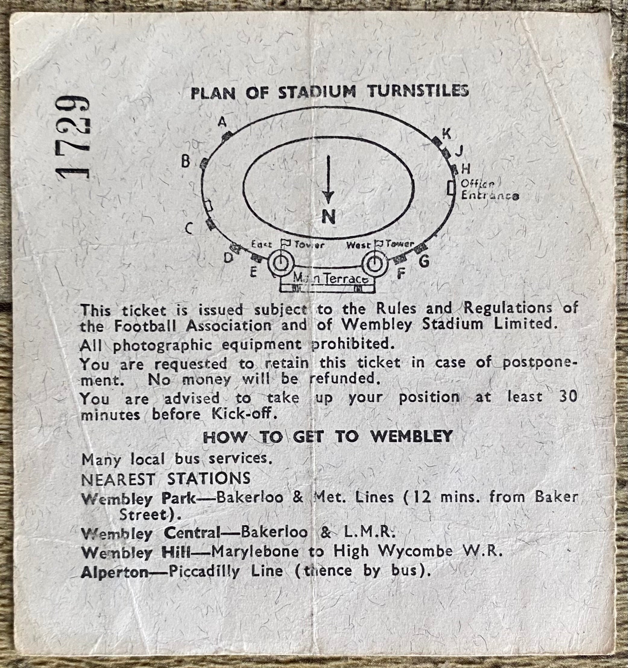 1966 ORIGINAL WORLD CUP SEMI FINAL TICKET ENGLAND V PORTUGAL @ WEMBLEY