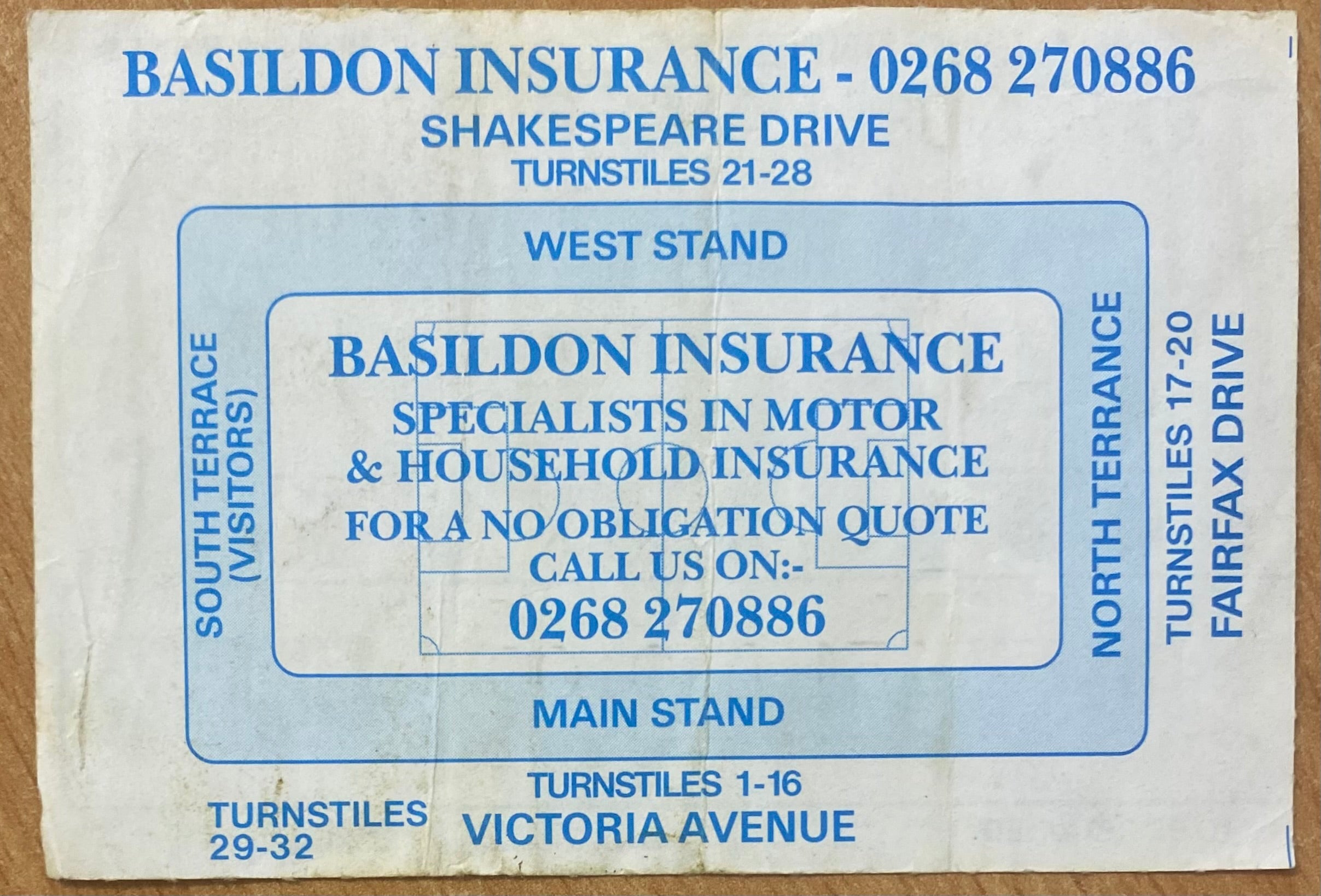 1993/94 ORIGINAL DIVISION 1 TICKET SOUTHEND UNITED V SUNDERLAND