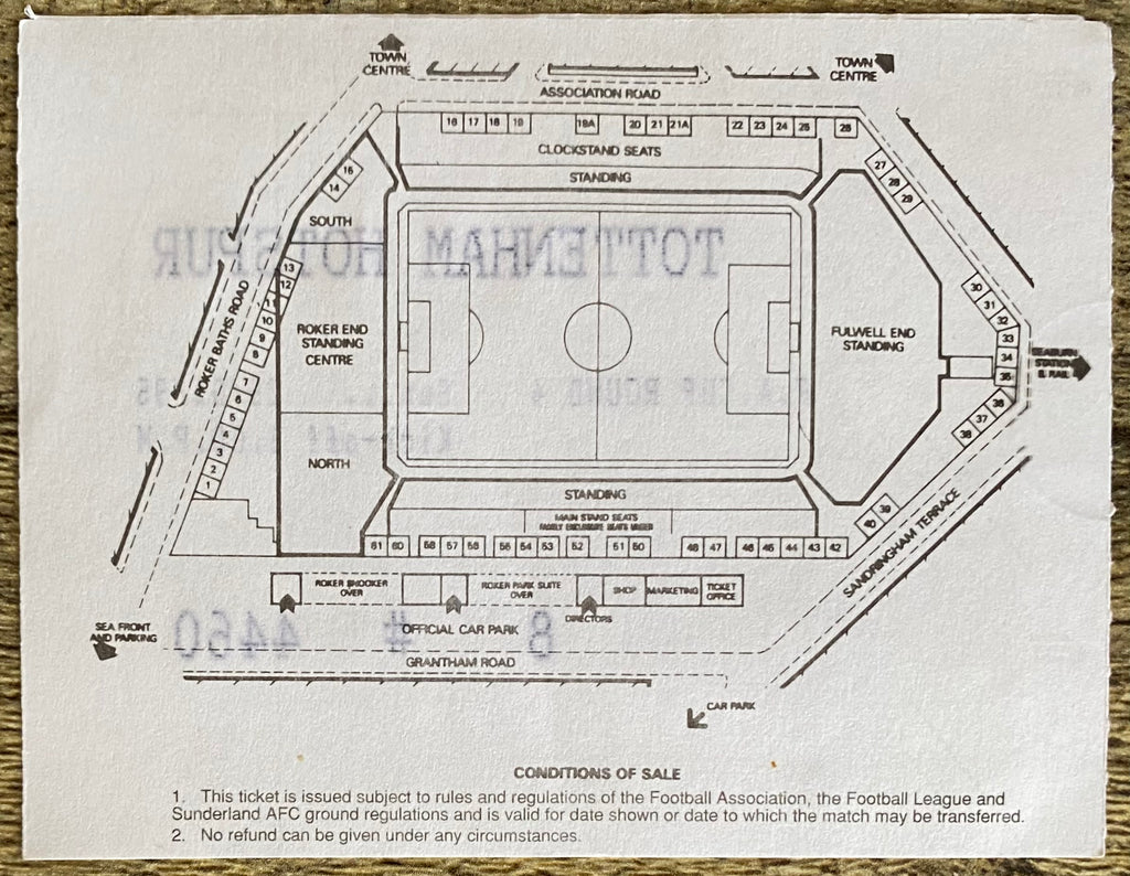 1994/95 ORIGINAL FA CUP 4TH ROUND TICKET SUNDERLAND v TOTTENHAM HOTSPUR