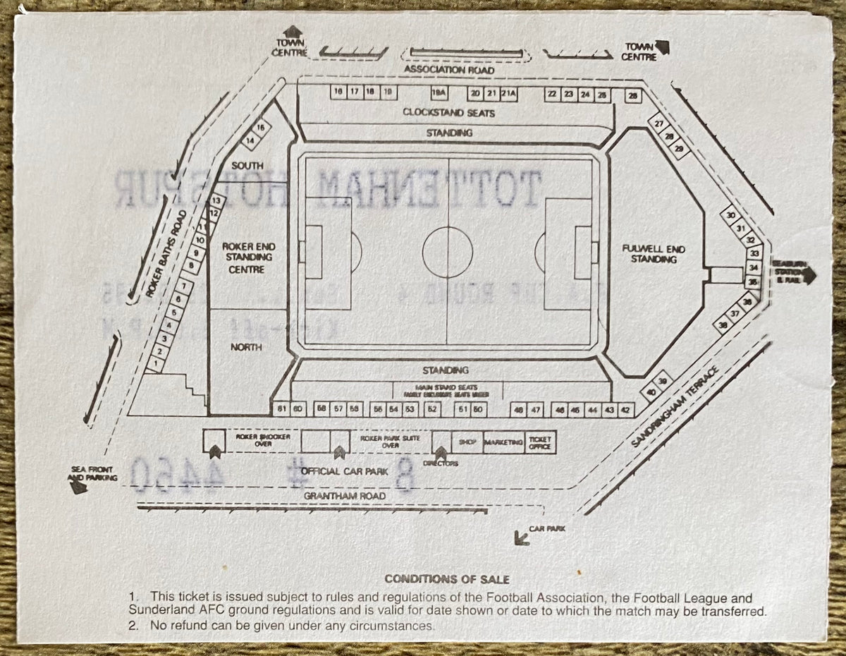 1994/95 ORIGINAL FA CUP 4TH ROUND TICKET SUNDERLAND v TOTTENHAM HOTSPUR