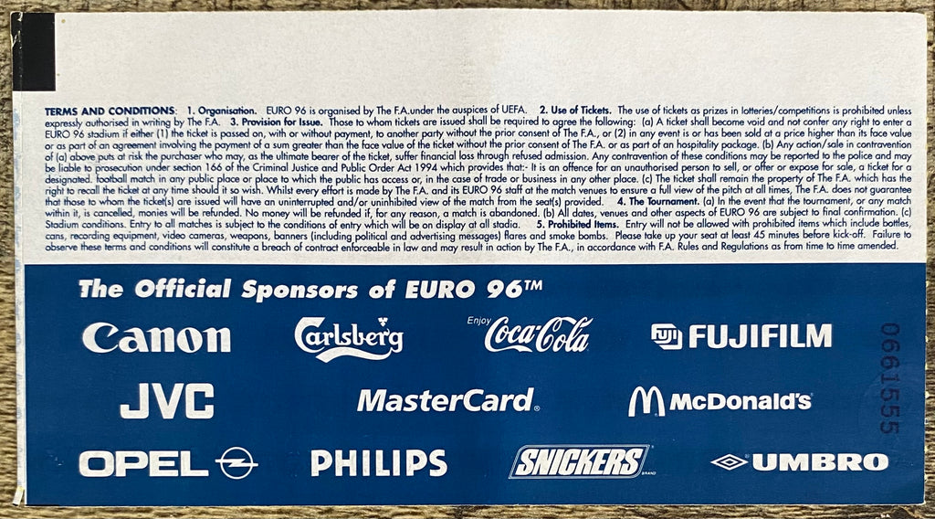 1996 ORIGINAL EUROPEAN CHAMPIONSHIPS EURO 96 TICKET SCOTLAND V SWITZERLAND @ VILLA PARK