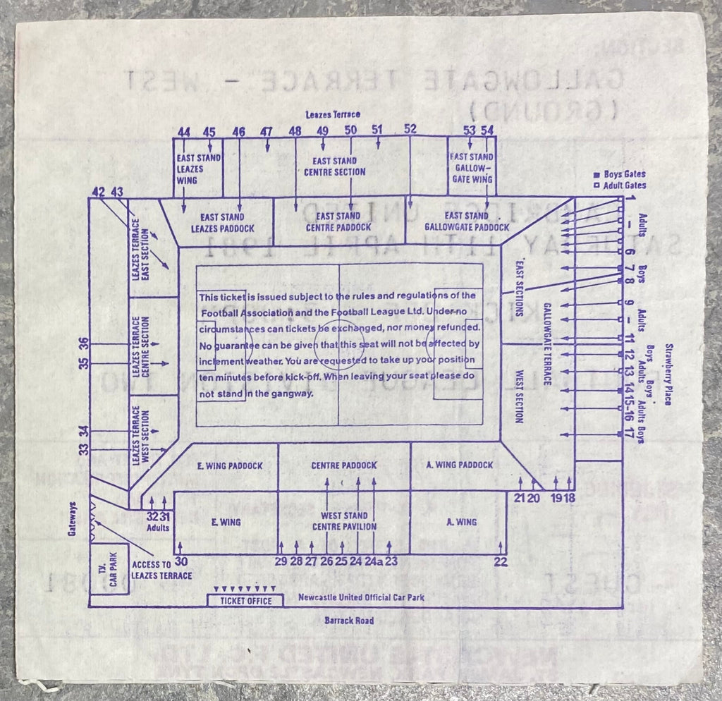 1980/81 ORIGINAL DIVISION TWO TICKET NEWCASTLE UNITED V CAMBRIDGE UNITED