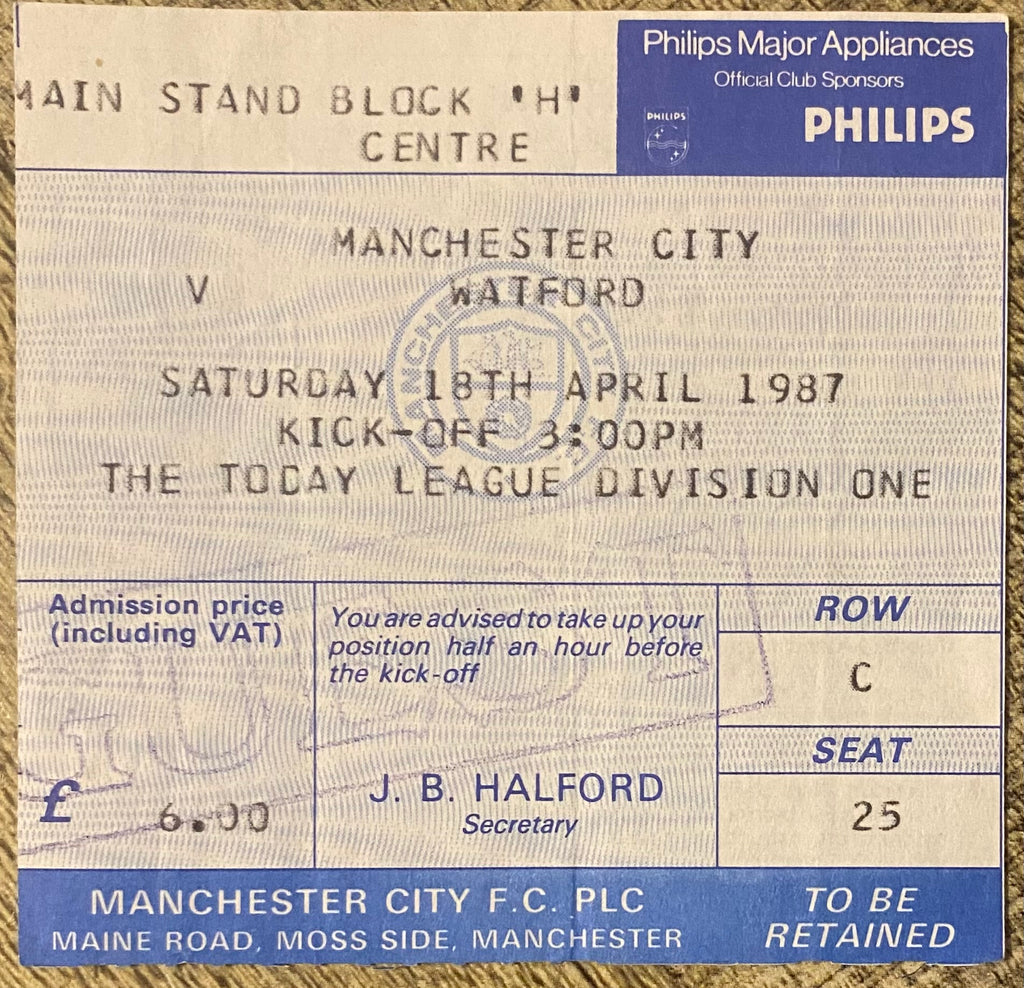 1986/87 ORIGINAL DIVISION 1 TICKET MANCHESTER CITY V WATFORD