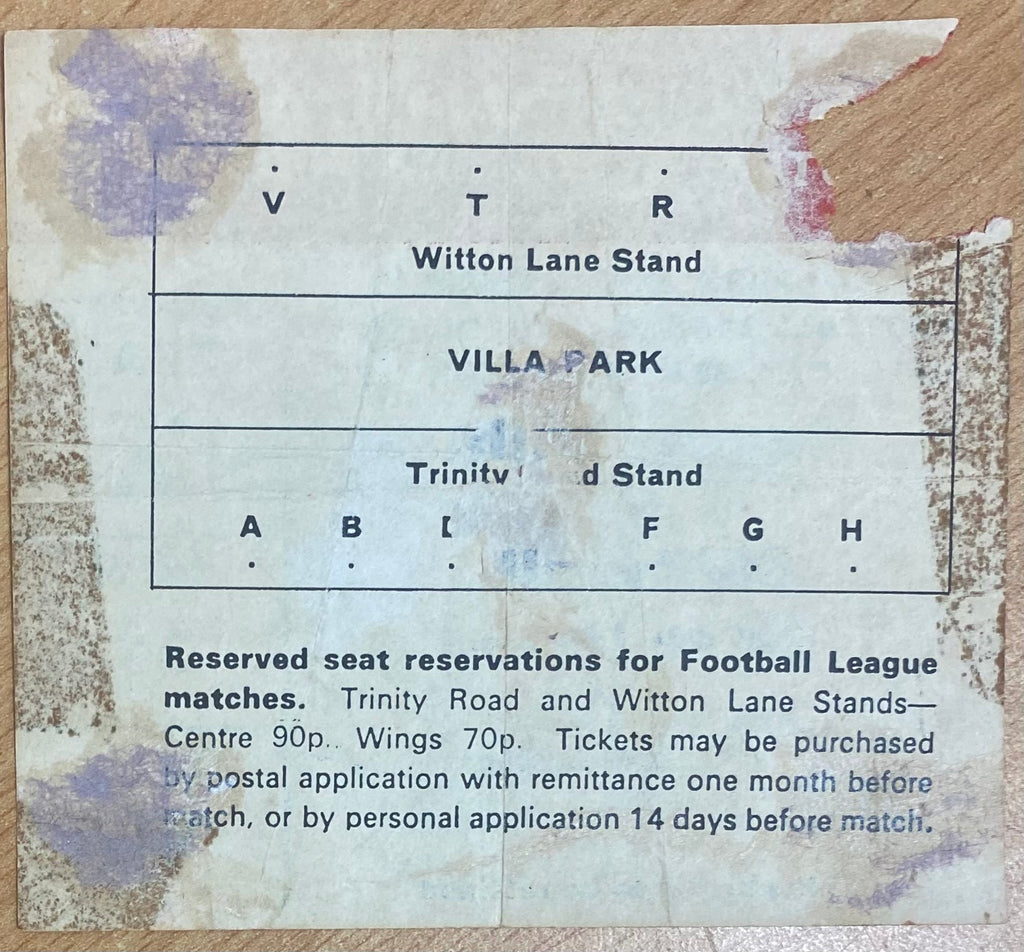 1972/73 ORIGINAL DIVISION 2 TICKET ASTON VILLA V MILLWALL