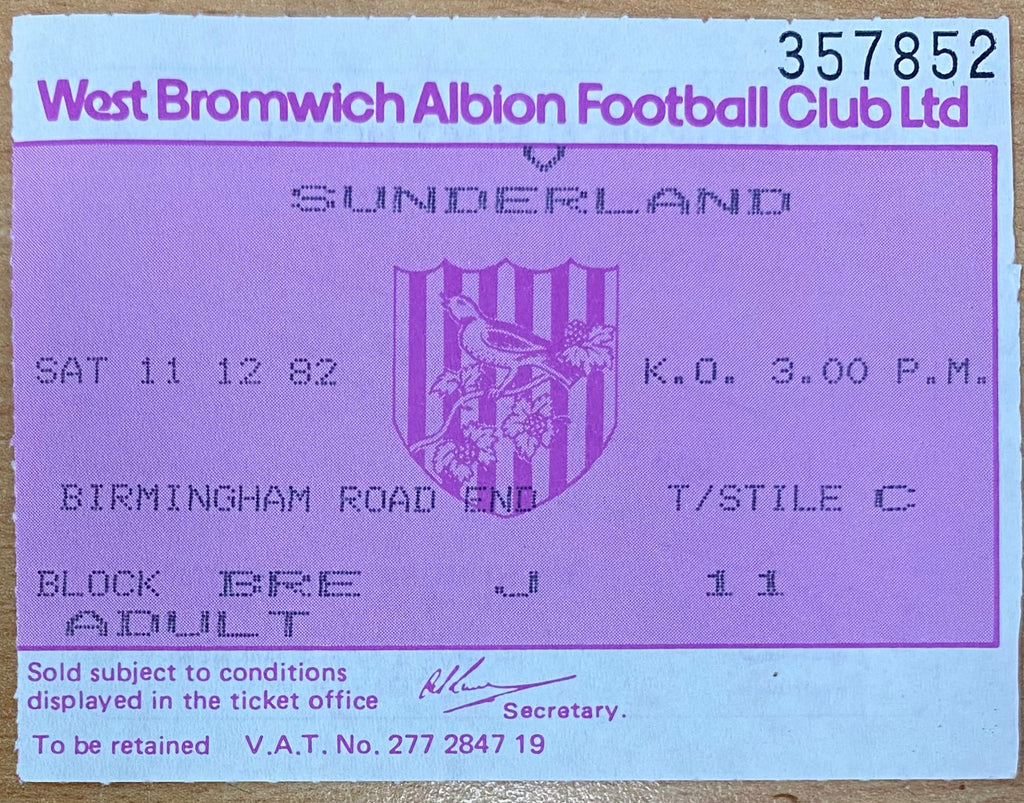 1982/83 ORIGINAL DIVISION 1 TICKET WEST BROMWICH ALBION V SUNDERLAND