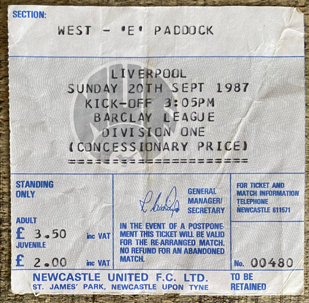 1987/88 ORIGINAL DIVISION ONE TICKET NEWCASTLE UNITED V LIVERPOOL