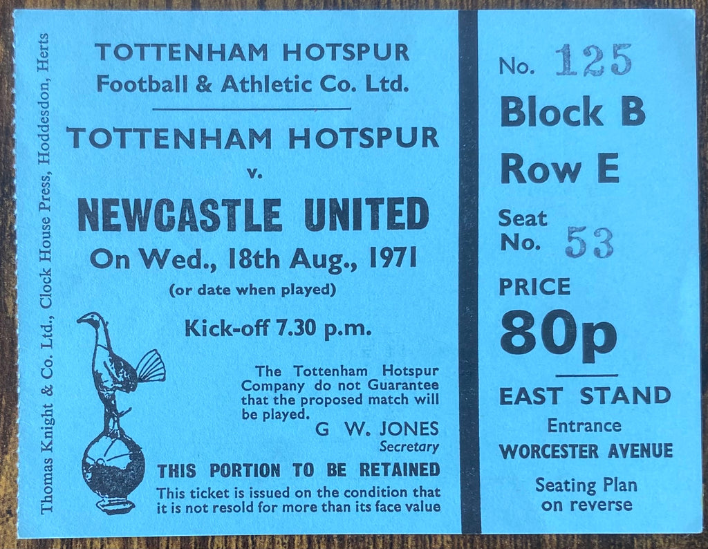1971/72 ORIGINAL DIVISION ONE TICKET TOTTENHAM HOTSPUR V NEWCASTLE UNITED