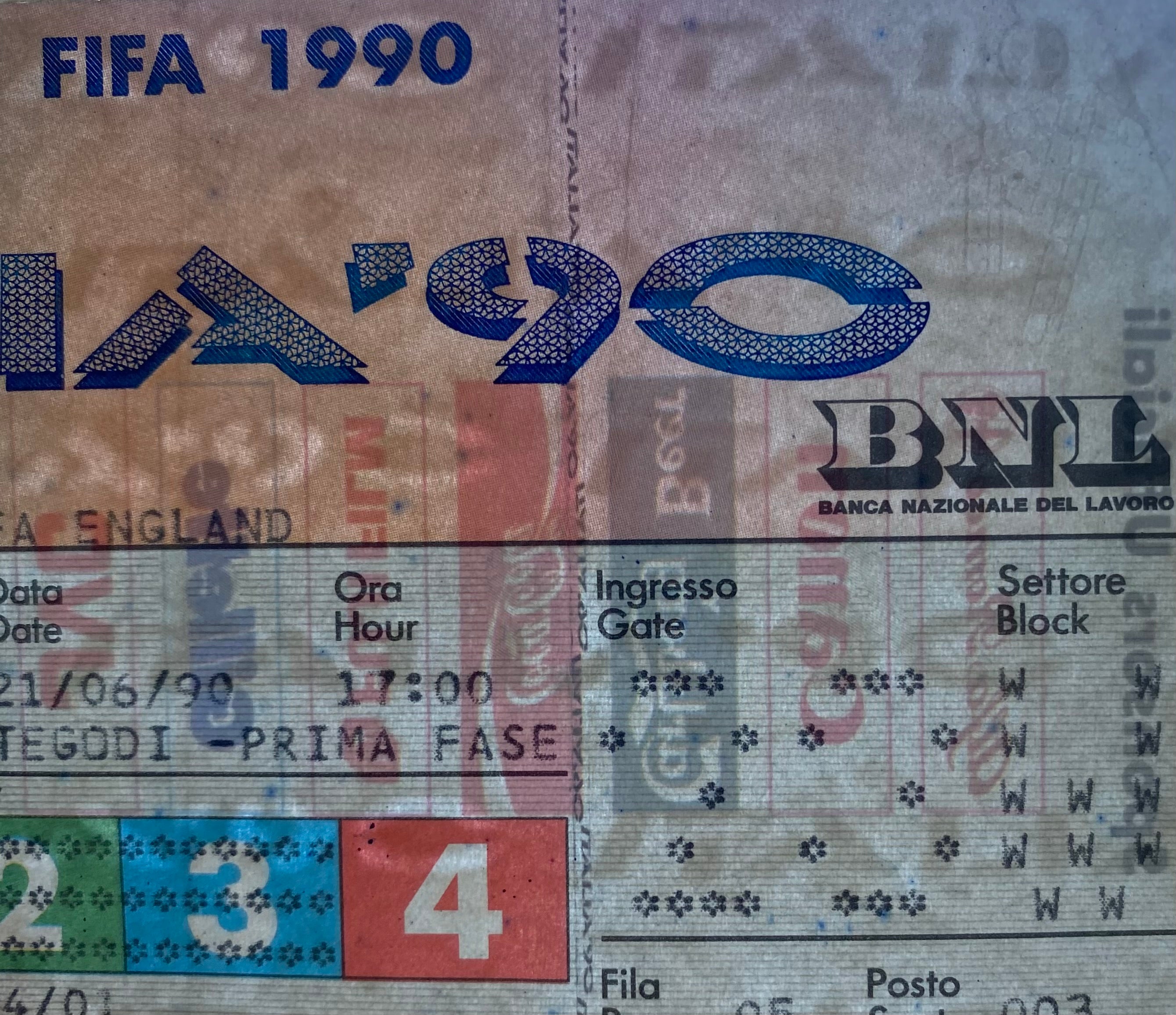 1990 ORIGINAL WORLD CUP 1ST ROUND TICKET BELGIUM V SPAIN @ VERONA
