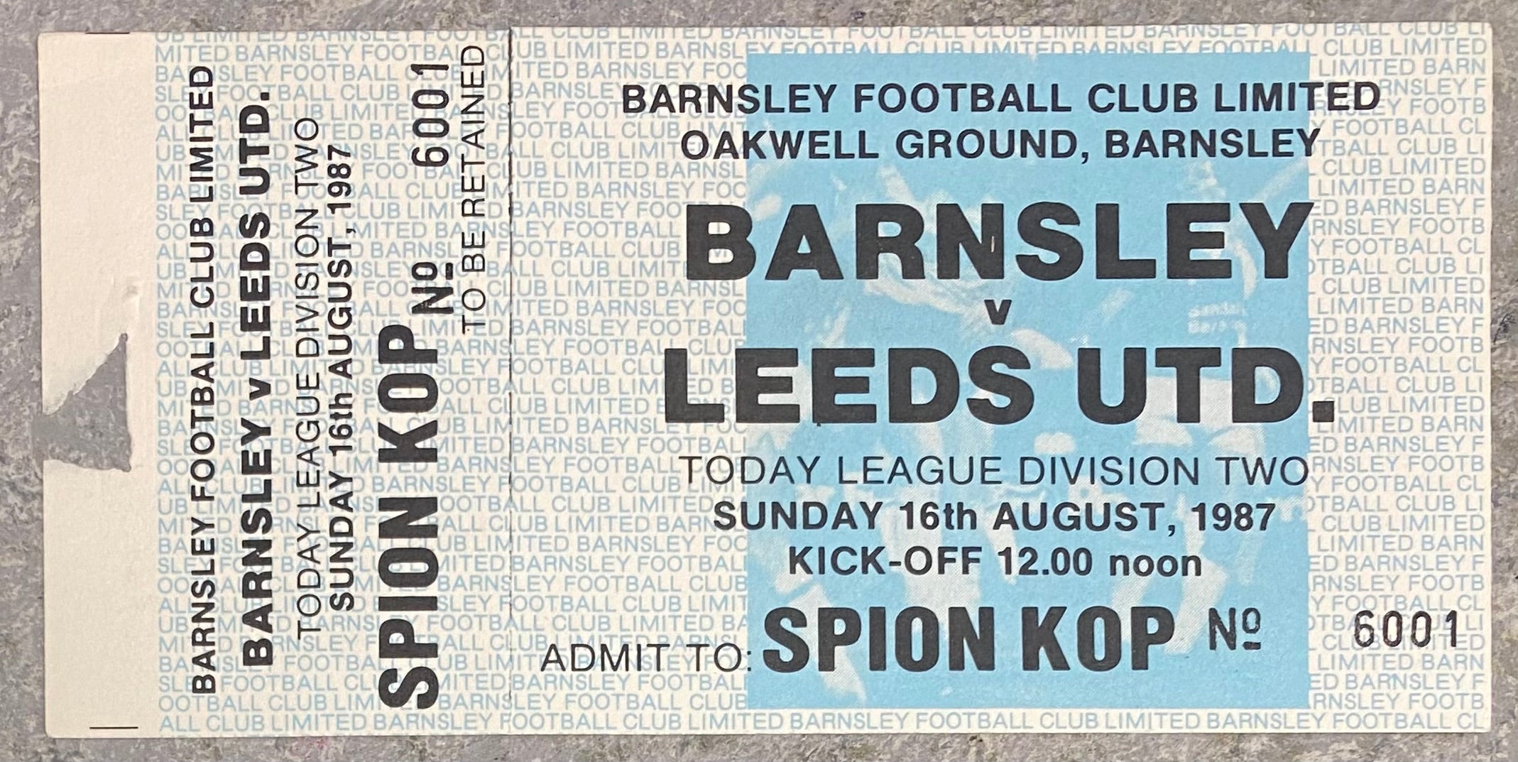 1987/88 ORIGINAL DIVISION TWO TICKET BARNSLEY V LEEDS UNITED