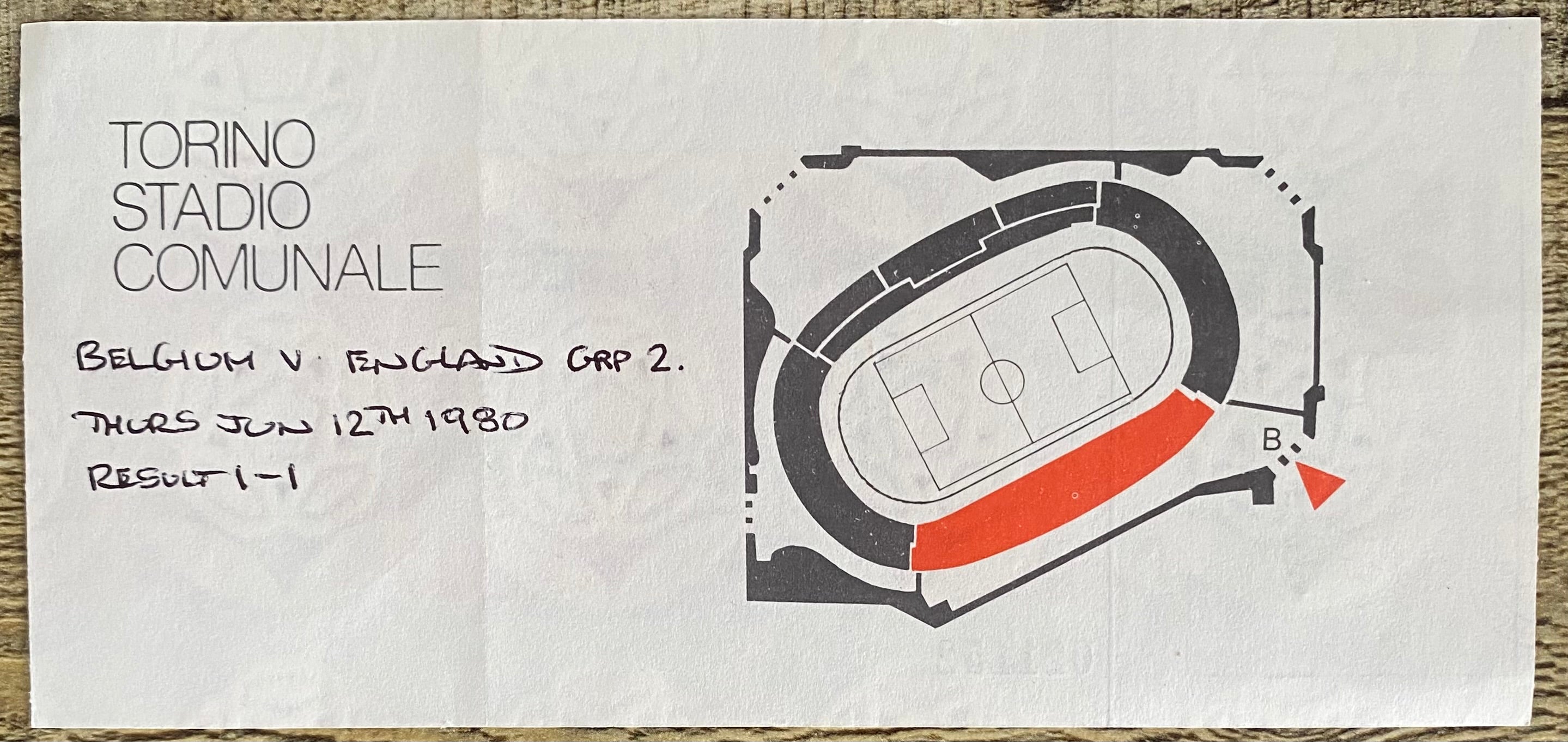 1980 ORIGINAL EUROPEAN CHAMPIONSHIPS 1ST ROUND TICKET BELGIUM V ENGLAND @ TURIN