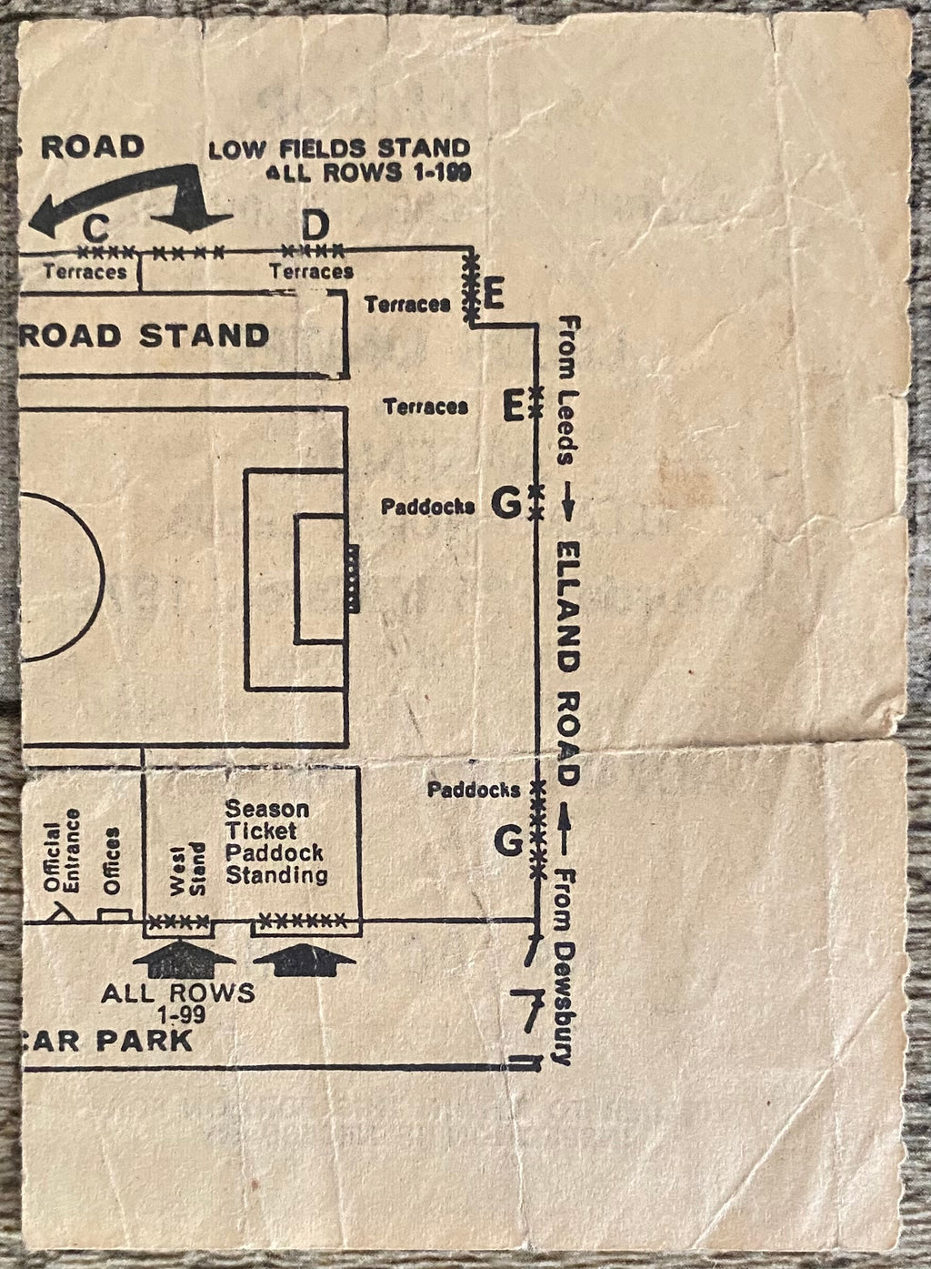 1971/72 ORIGINAL DIVISION ONE TICKET LEEDS UNITED V ARSENAL