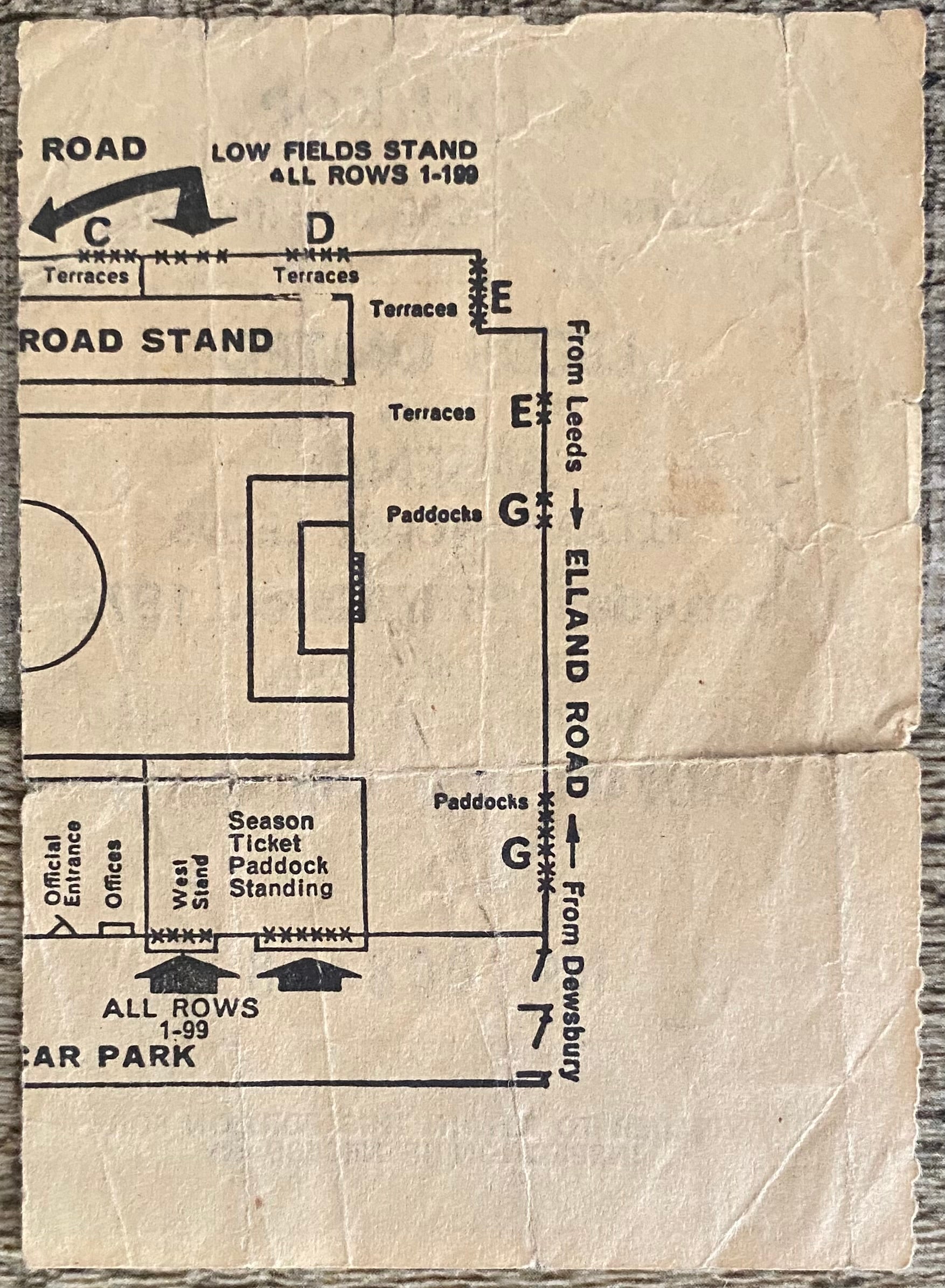 1971/72 ORIGINAL DIVISION ONE TICKET LEEDS UNITED V ARSENAL