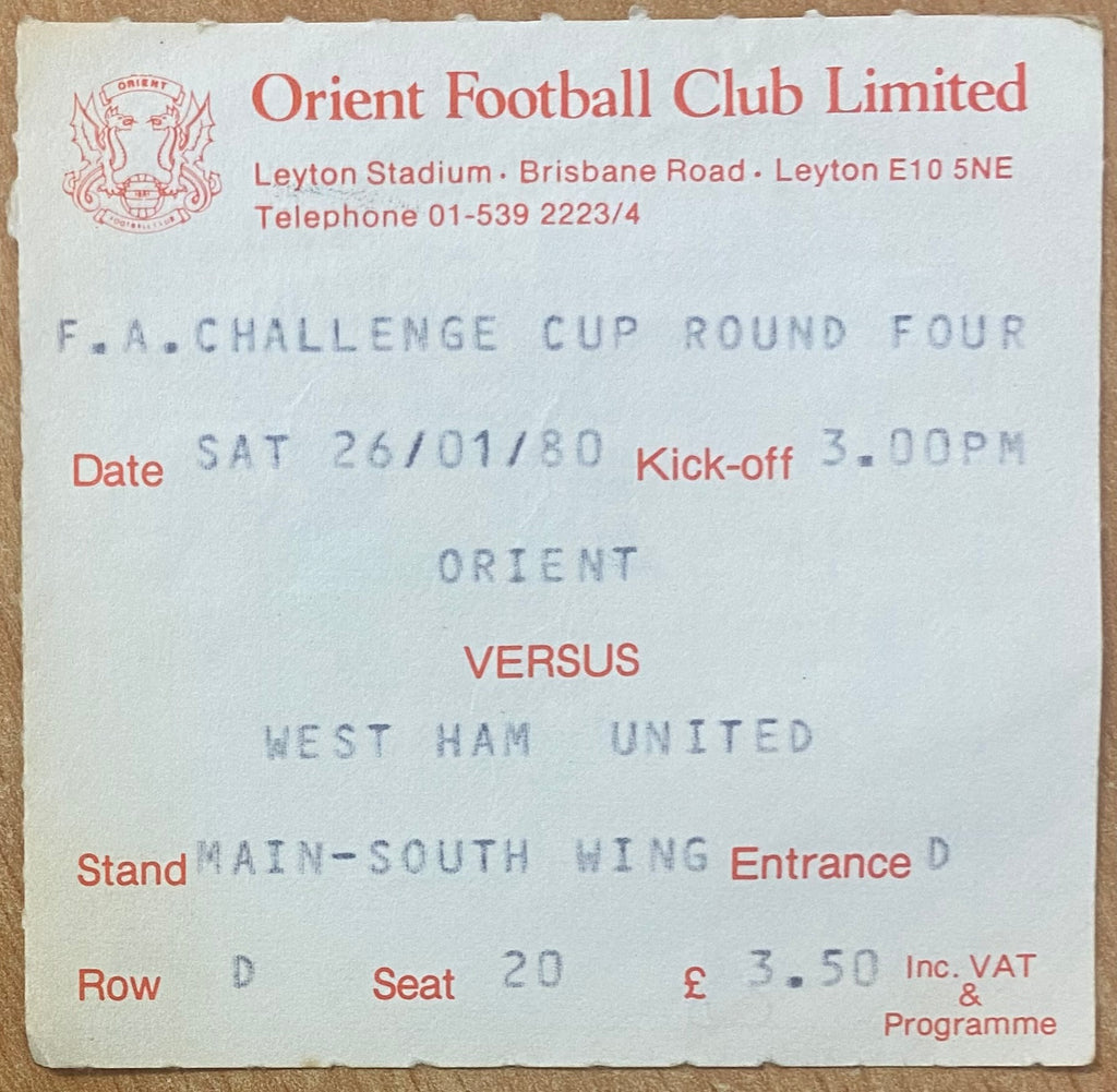 1979/80 ORIGINAL FA CUP 4TH ROUND TICKET ORIENT V WEST HAM UNITED