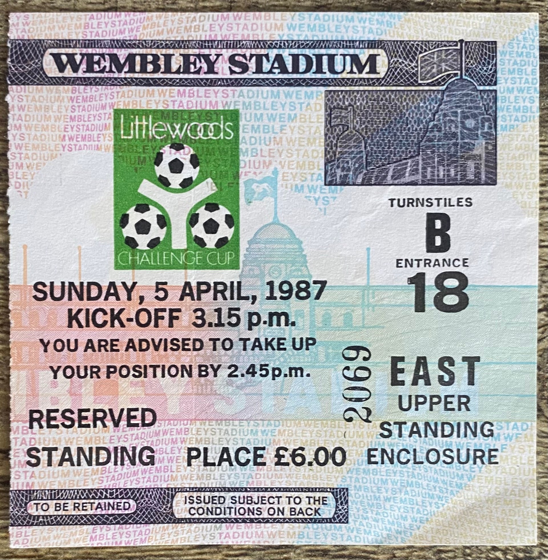1987 ORIGINAL LITTLEWOODS CUP FINAL TICKET LIVERPOOL V ARSENAL