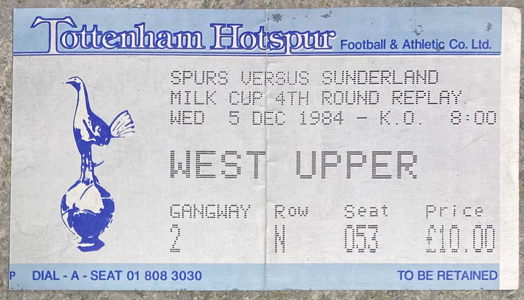 1984/85 ORIGINAL MILK CUP 4TH ROUND REPLAY TICKET TOTTENHAM HOTSPUR V SUNDERLAND