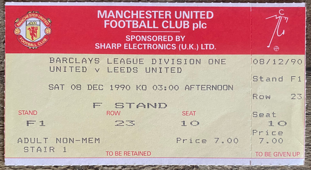 1990/91 ORIGINAL DIVISION ONE UNUSED TICKET MANCHESTER UNITED V LEEDS UNITED