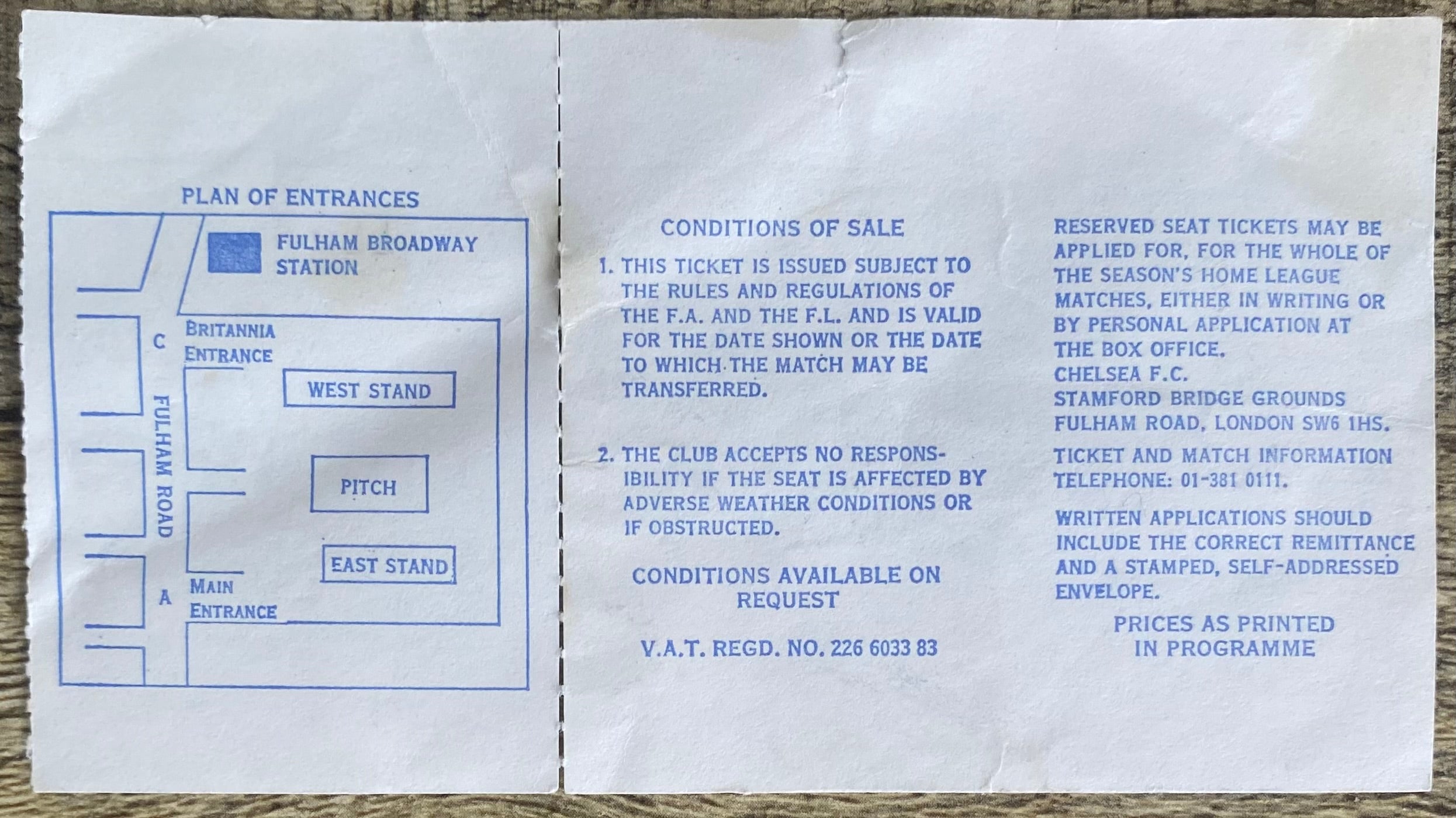 1976/77 ORIGINAL  DIVISION 2 TICKET CHELSEA V MILLWALL