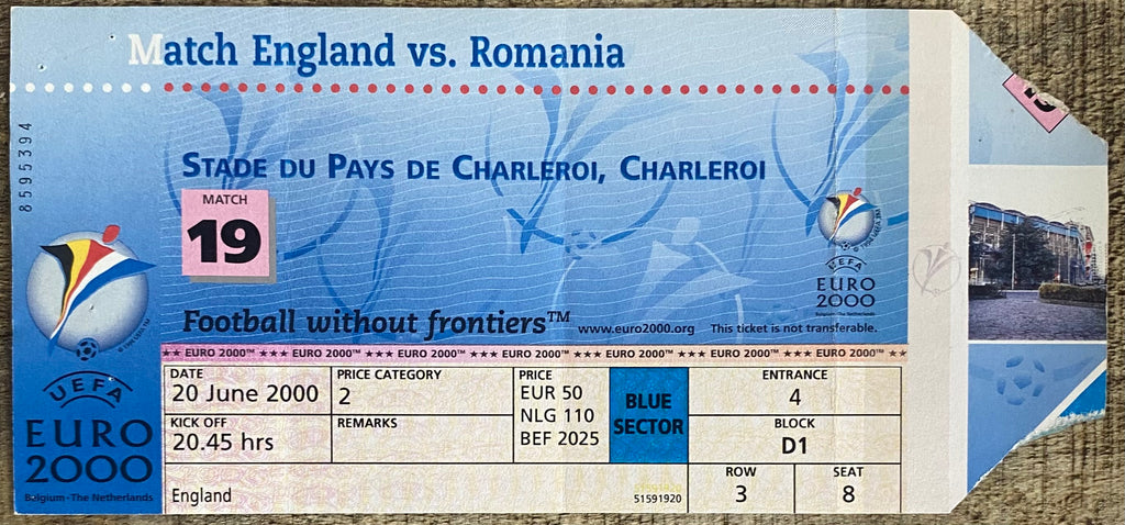 2000 ORIGINAL EUROPEAN CHAMPIONSHIPS EURO 2000 TICKET ENGLAND V ROMANIA @ CHARLEROI